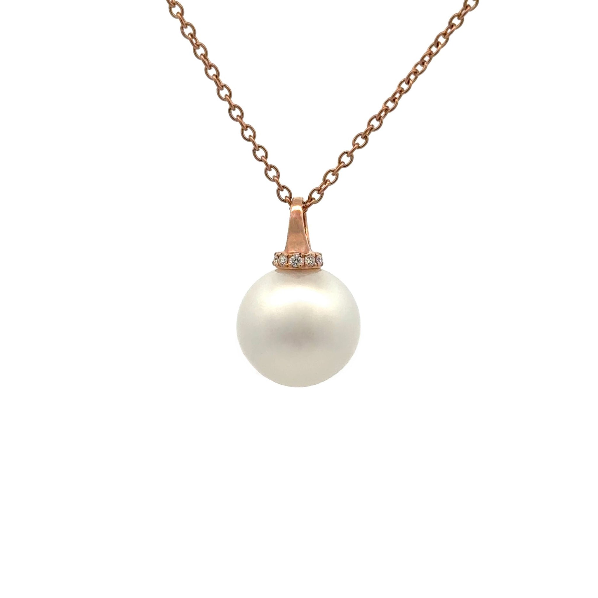 18K Rose Gold Australian South Sea 13-14mm Cultured Pearl and Diamond