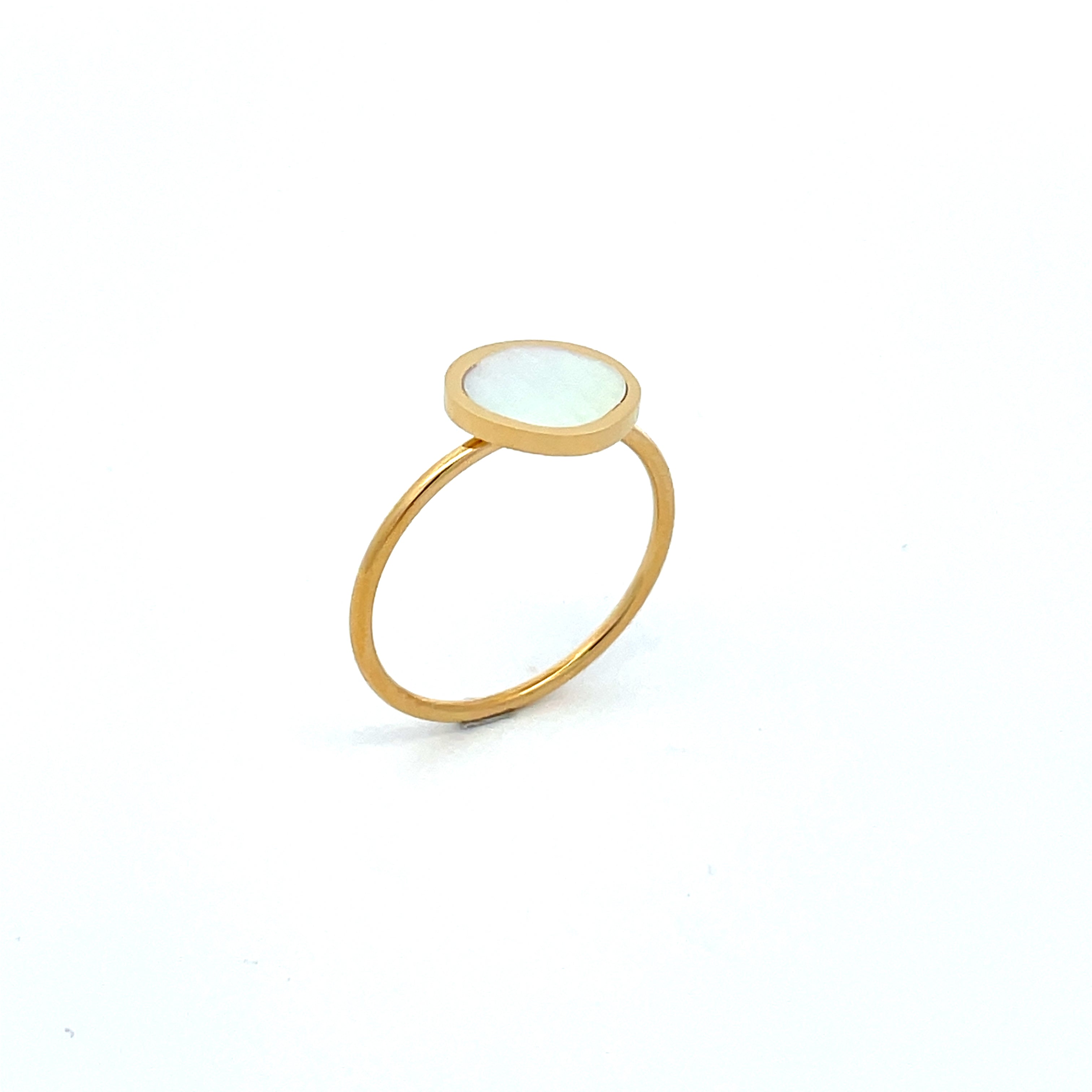 Gold Plated Stainless Steel White Mother Of Pearl Ring