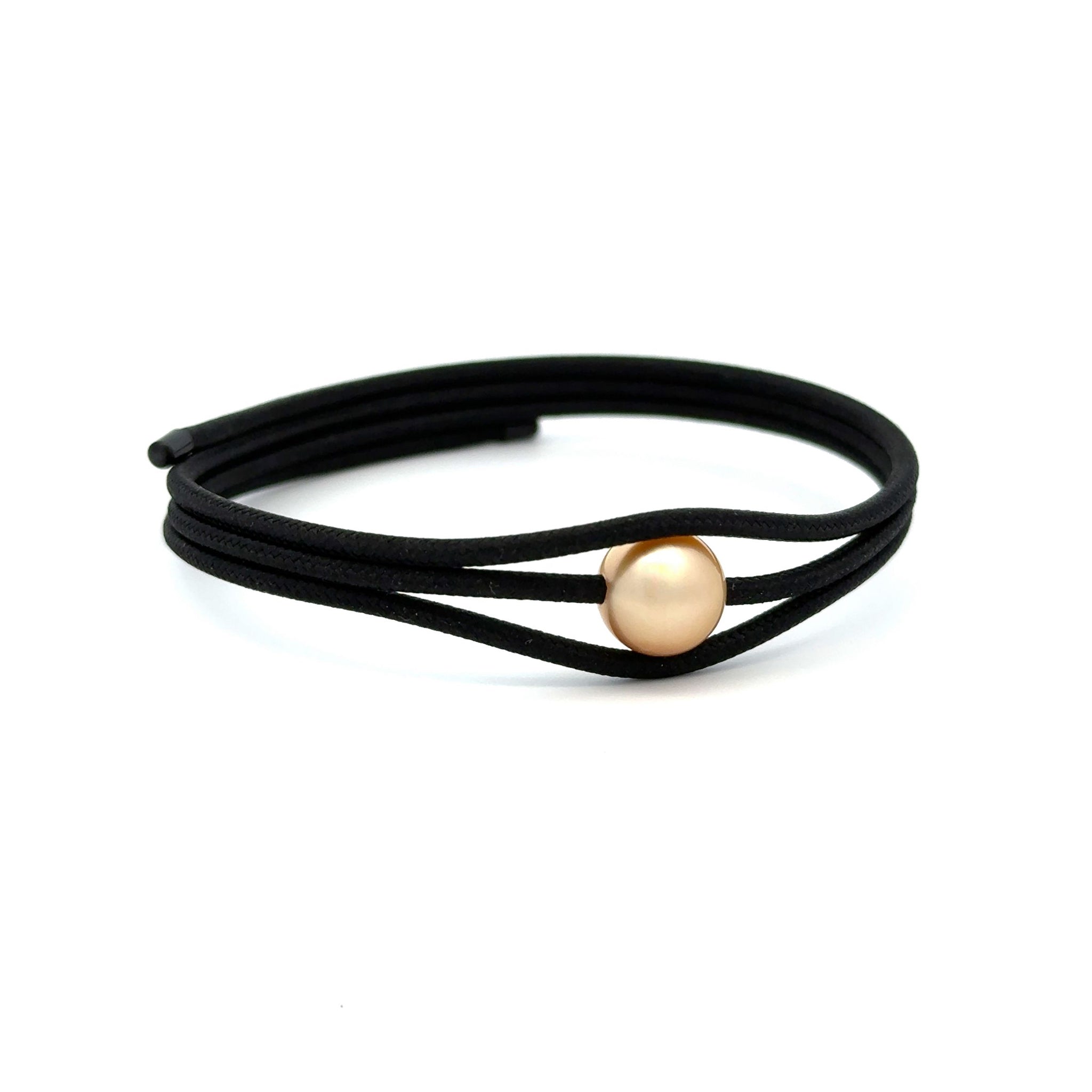 Edelstahl Südsee Kultur 9-10mm Magnetic Wrap Perlenarmband Schwarz mit schwarzen Enden