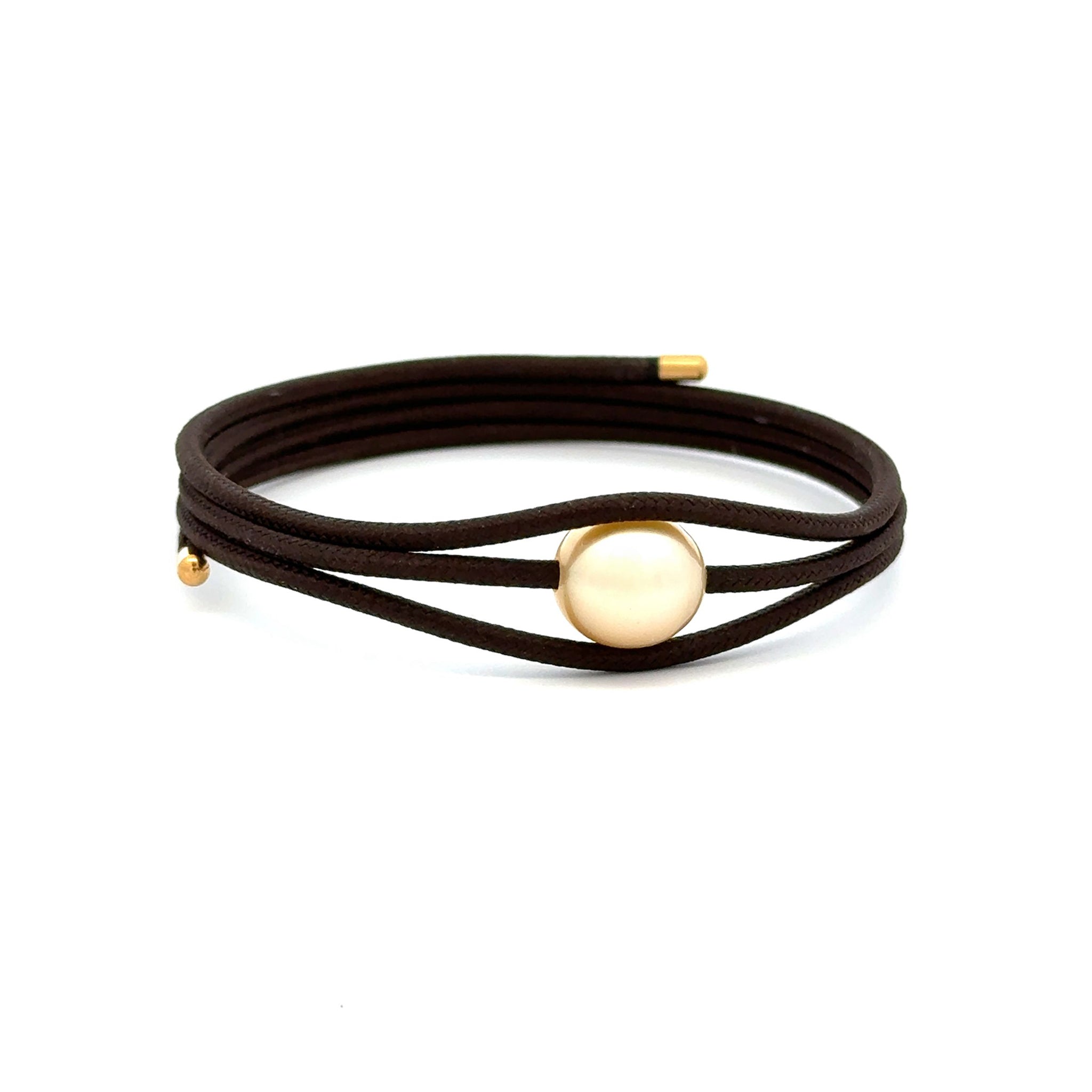 Edelstahl Südsee-Zuchtperlenarmband 9-10mm Magnetic Wrap Braun mit Gold 