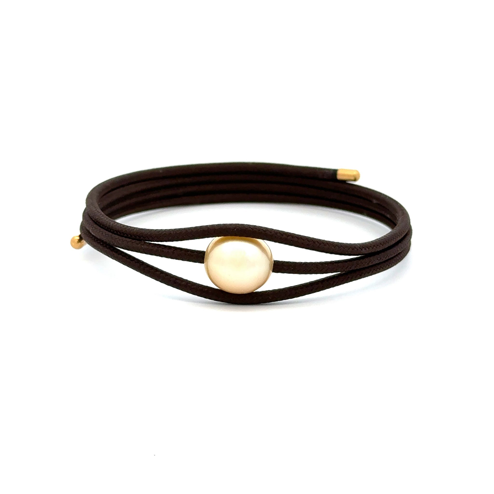 Edelstahl Südsee-Zuchtperlenarmband 9-10mm Magnetic Wrap Braun mit Gold 