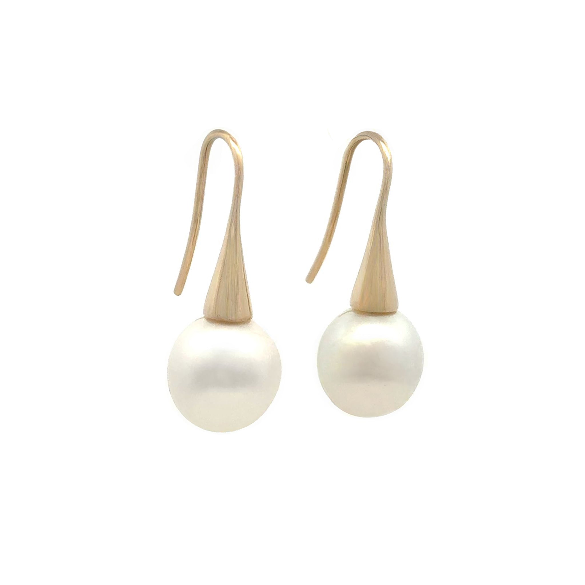 9K Yellow Gold Australian South Sea 11-12 mm Cultured Pearl Hook Earrings