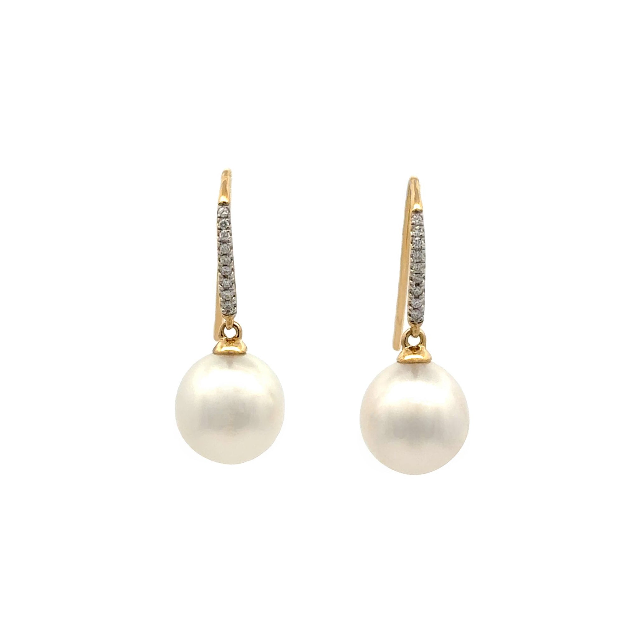 18K Yellow Gold Australian South Sea Cultured 10-11 mm Pearl and Diamond Hook Earrings