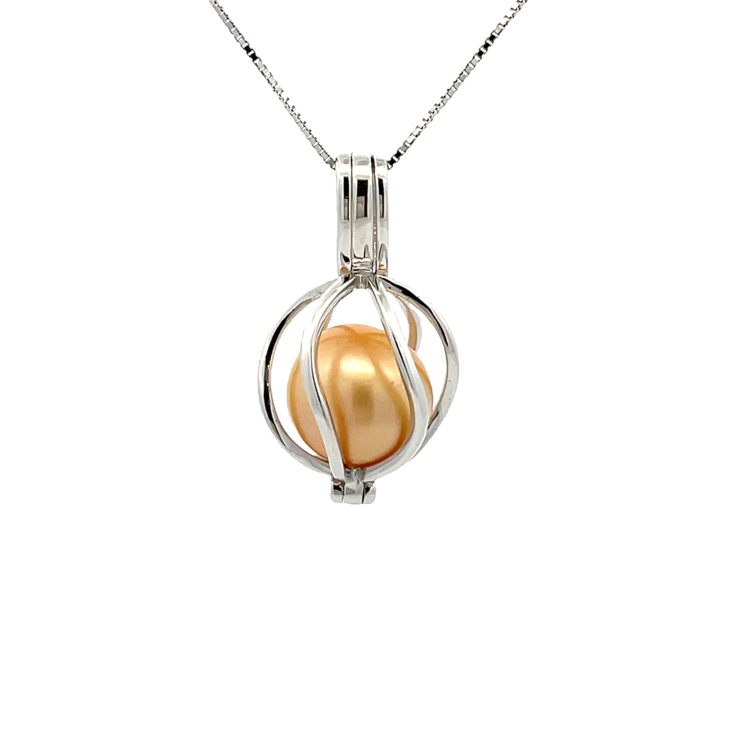 Sterling Silver South Sea Cultured Pearl Curved Cage Pendant