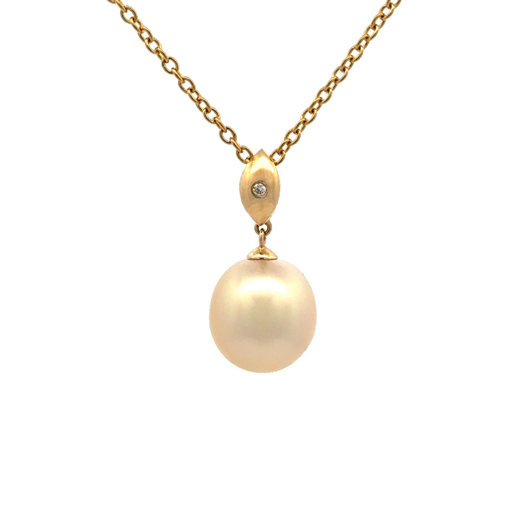 18K Yellow Gold South Sea Cultured 10 - 11mm Pearl and Diamond Pendant