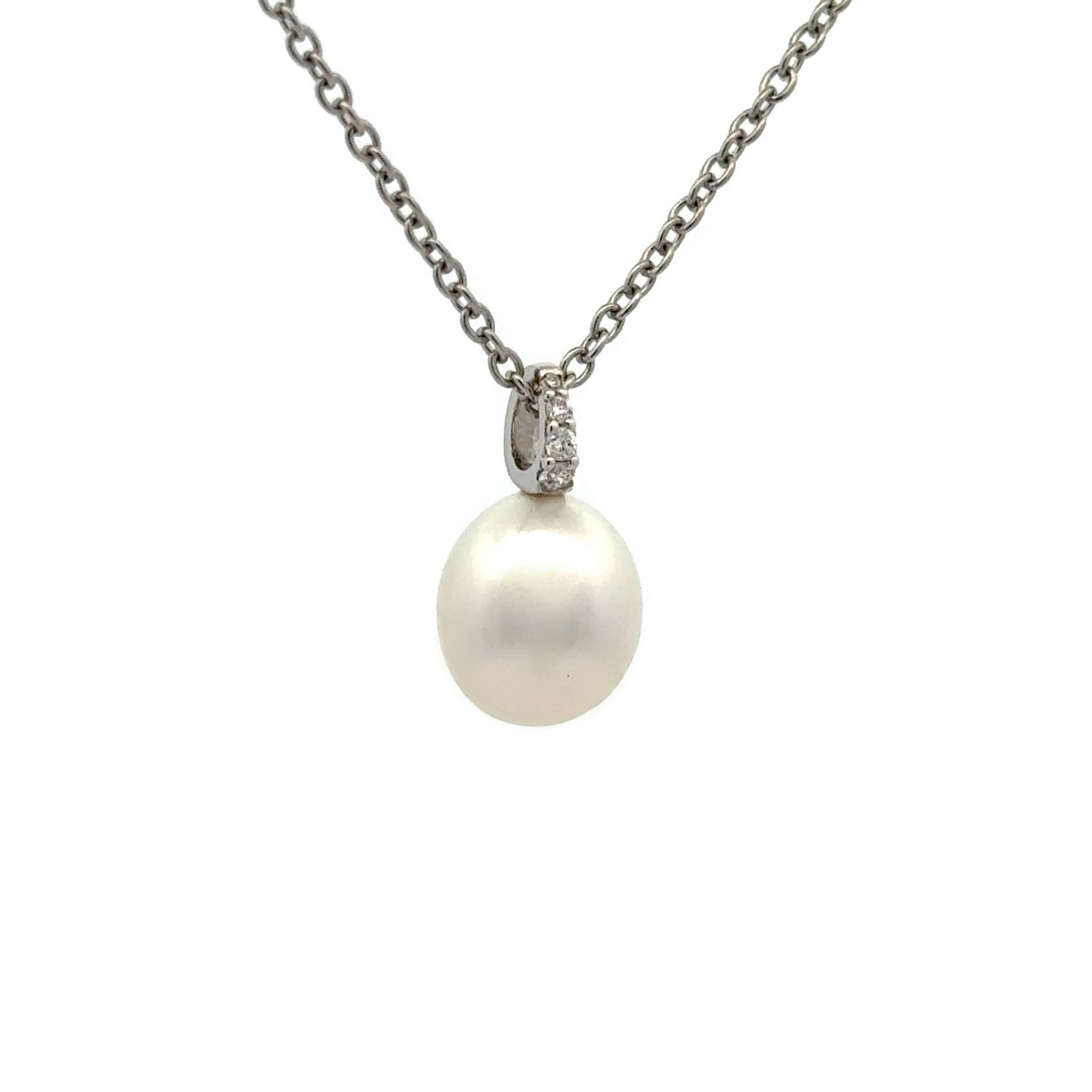 18K White Gold Australian South Sea 9-10 mm Pearl Diamond Pendant