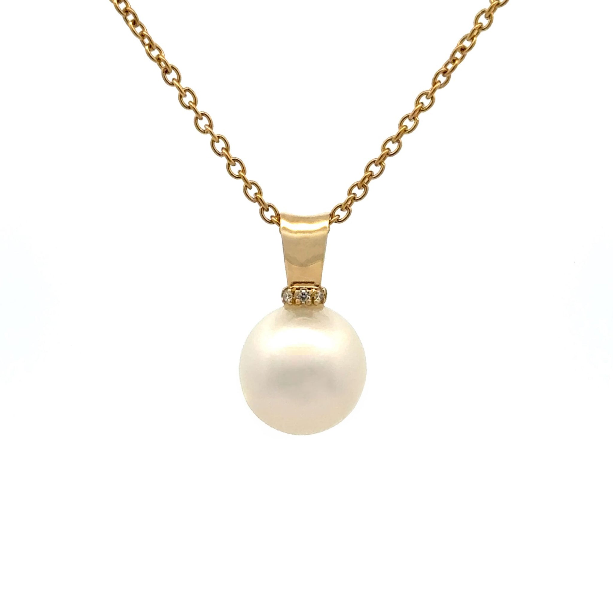 18K Yellow Gold Australian South Sea Cultured 11-12mm Pearl and Diamond Pendant