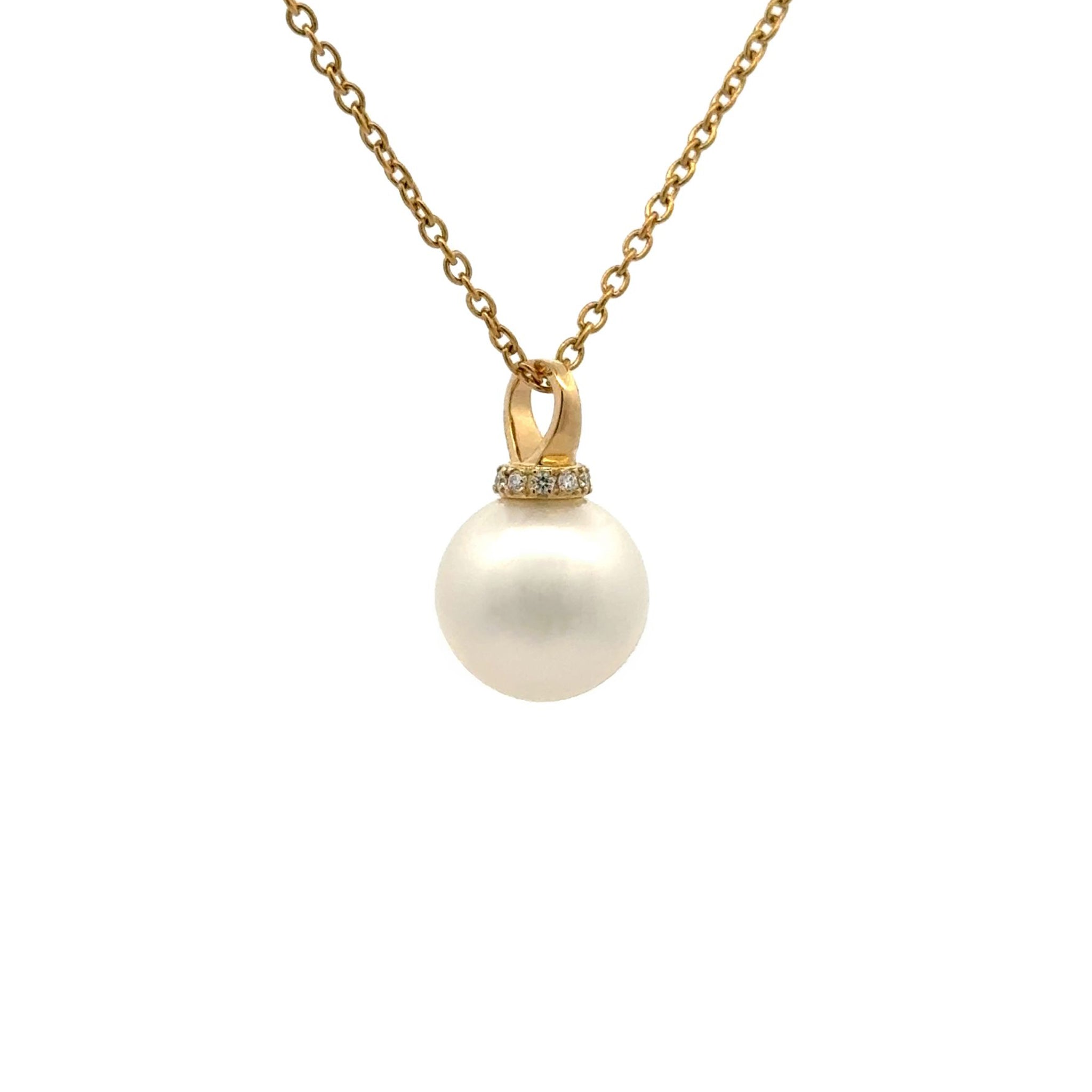 18K Yellow Gold Australian South Sea Cultured Pearl & Diamond Pendant (price is for pendant only)