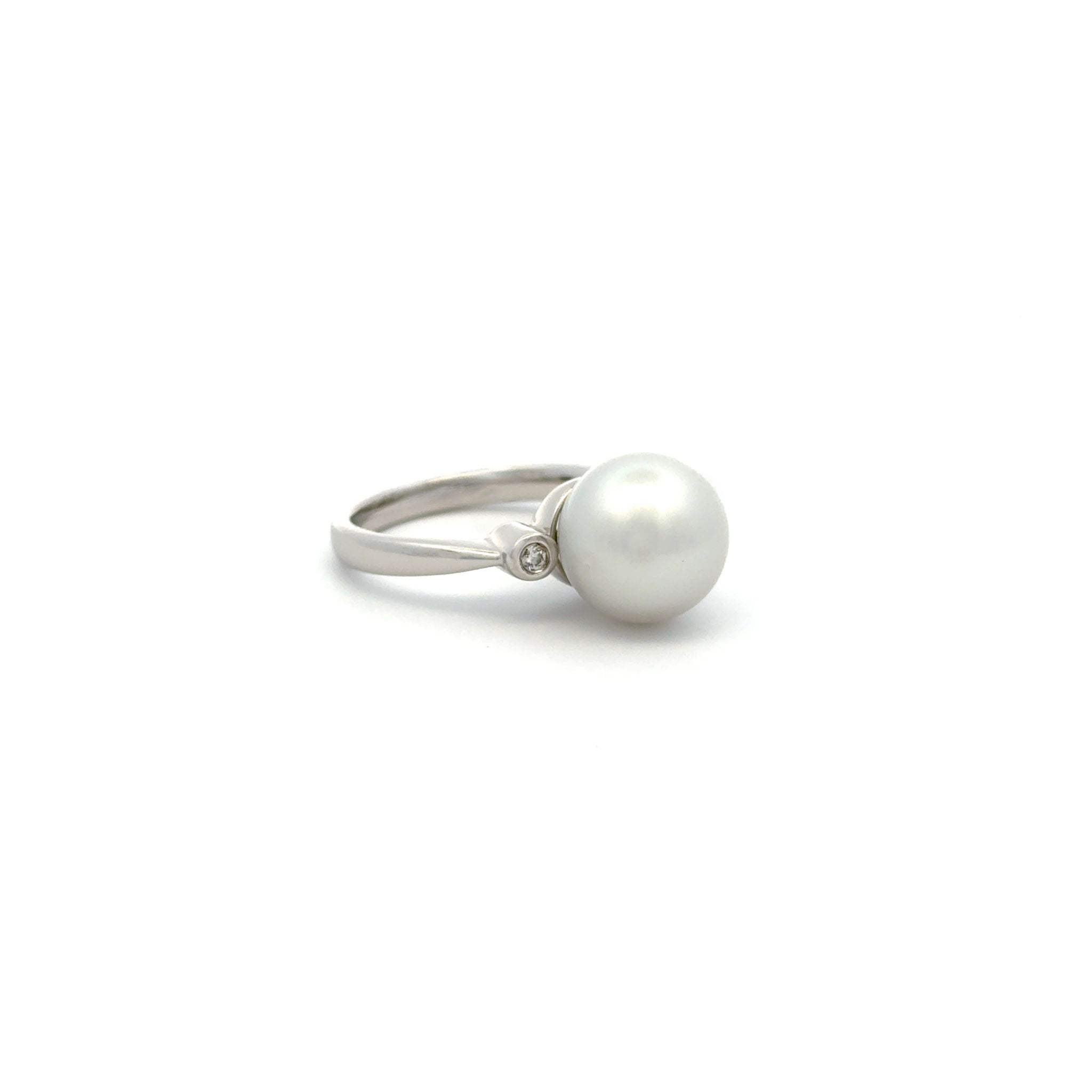 Sterling Silver Australian South Sea Cultured 11-12mm Diamond Pearl Ring