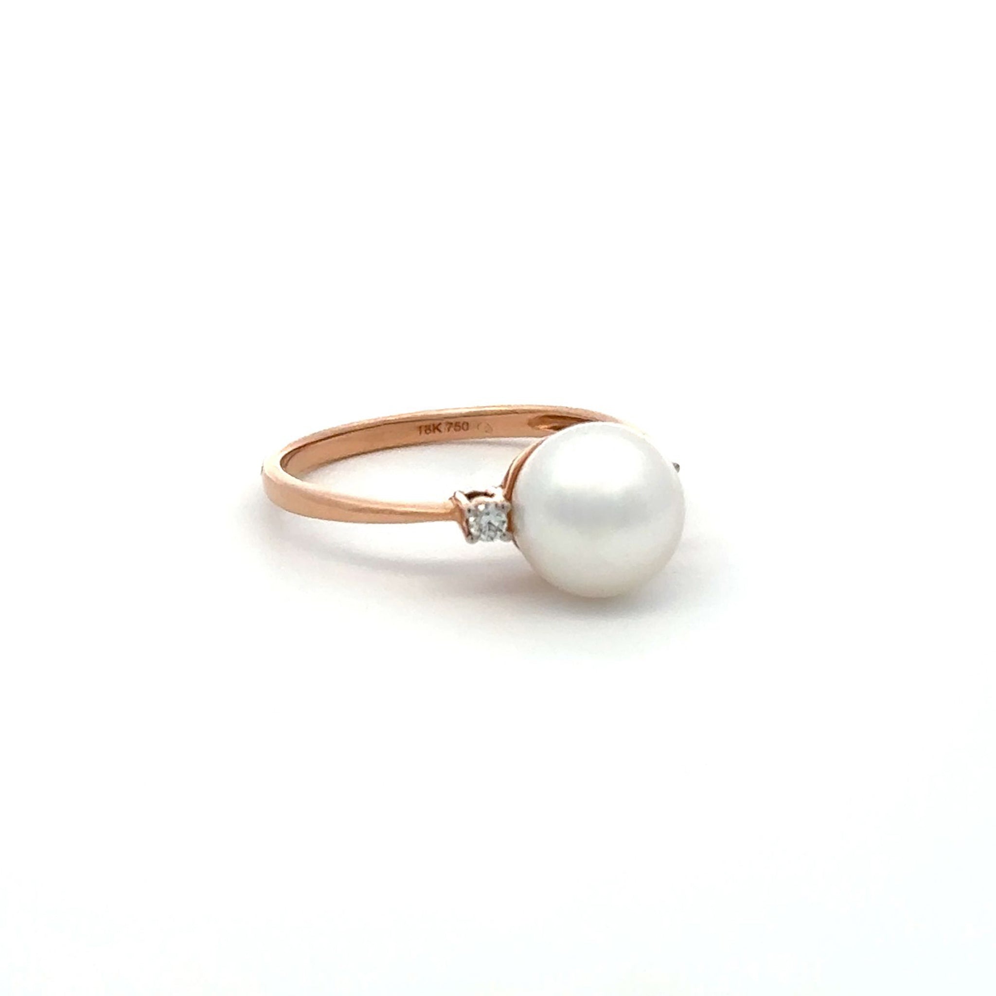 18K Rose Gold Australian South Sea 8-9mm Cultured Pearl and Diamond Ring