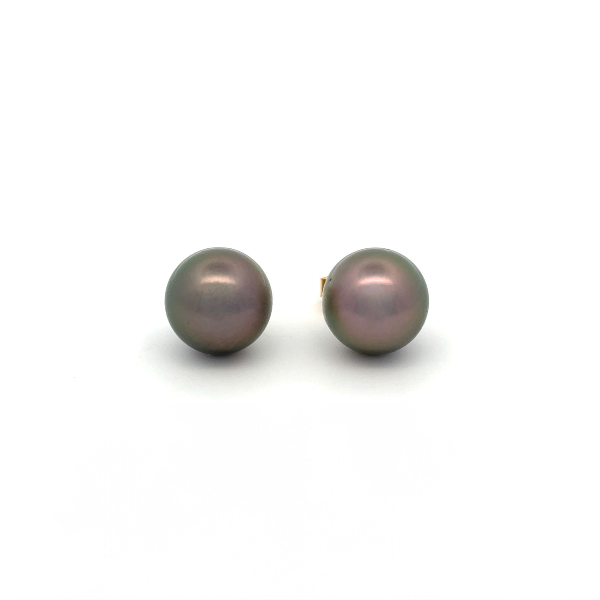 18K Yellow Gold Tahitian 11-12 mm Cultured Pearl Stud Earrings