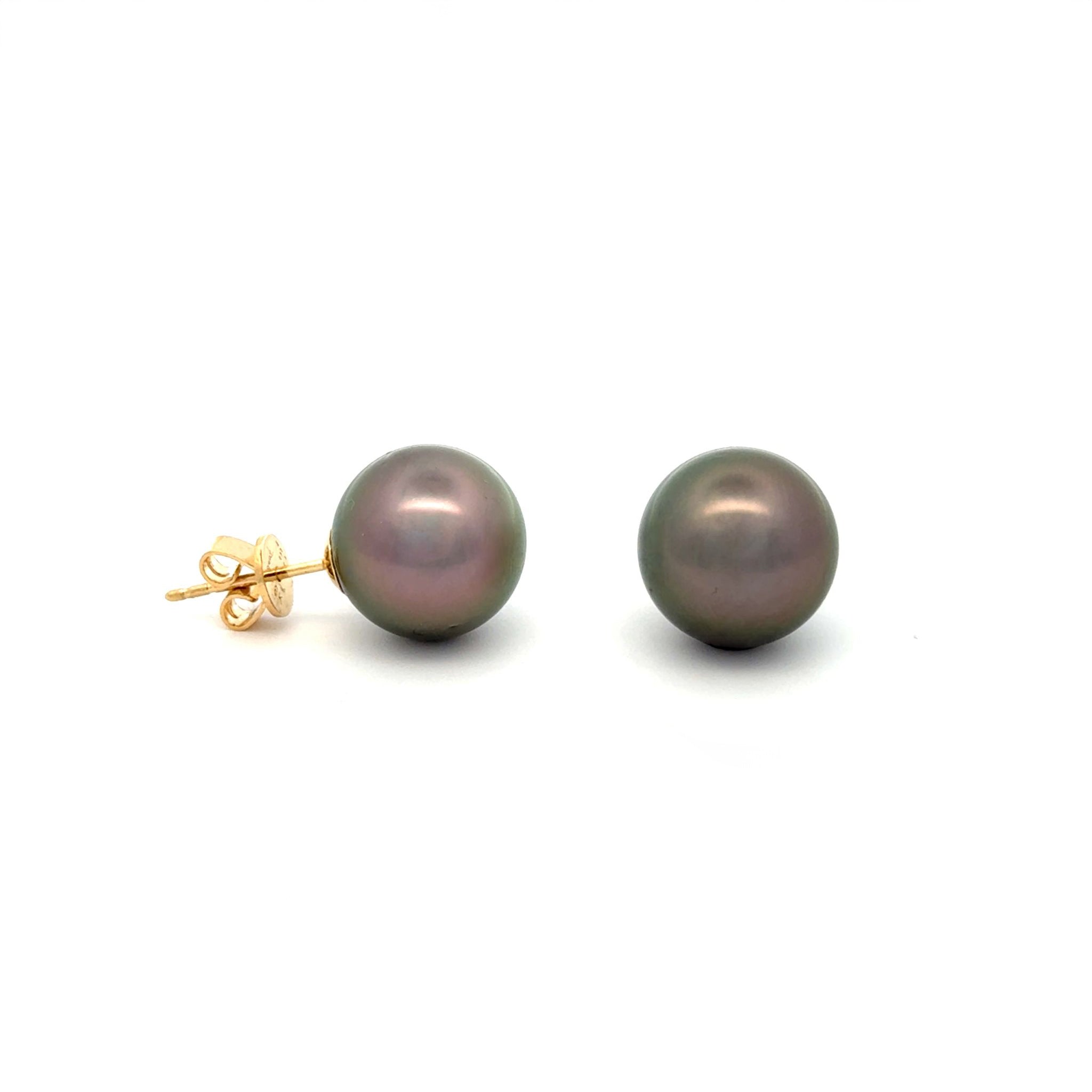 18K Yellow Gold Tahitian 11-12 mm Cultured Pearl Stud Earrings