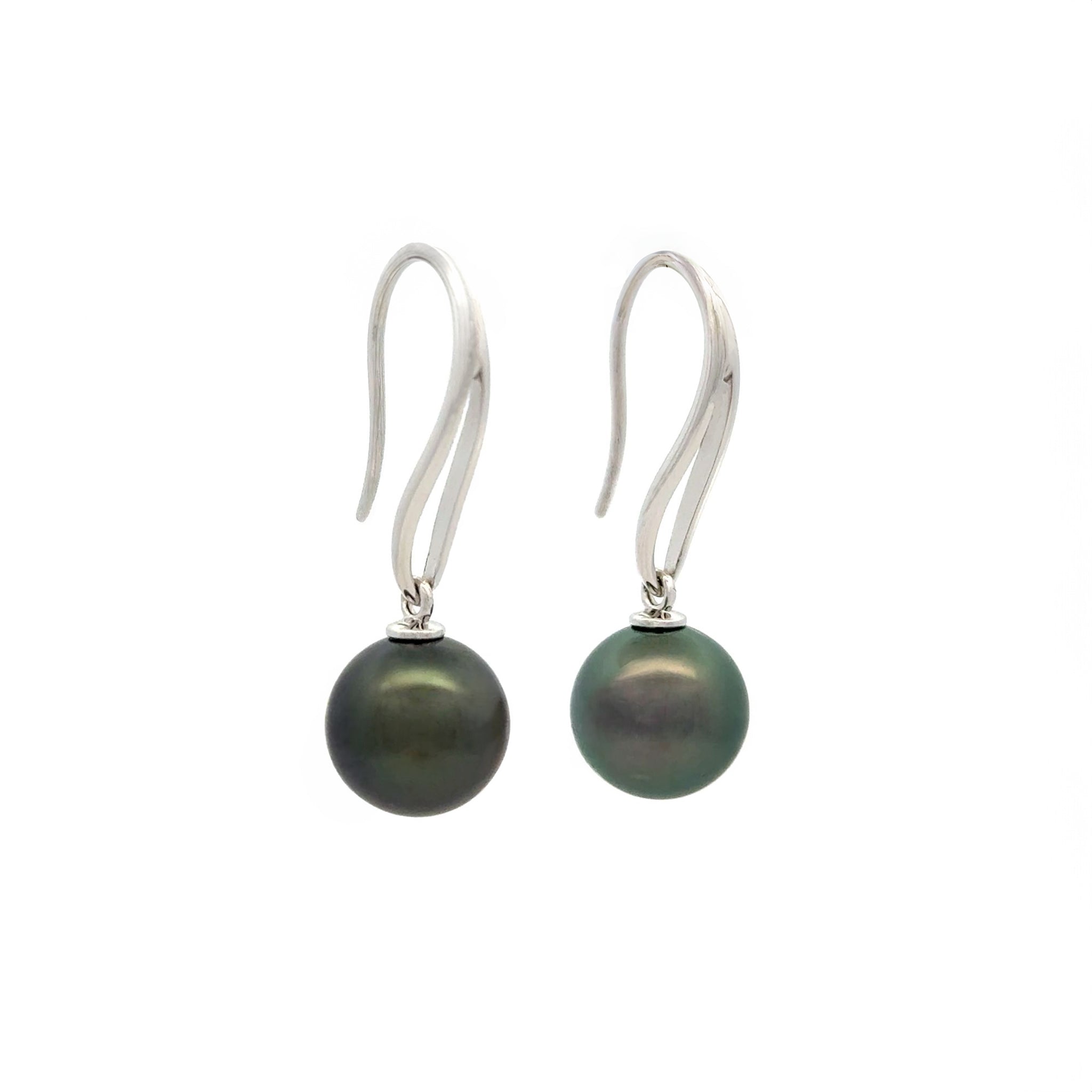 18K White Gold Tahitian 11-12 mm Cultured Pearl Hook Earrings