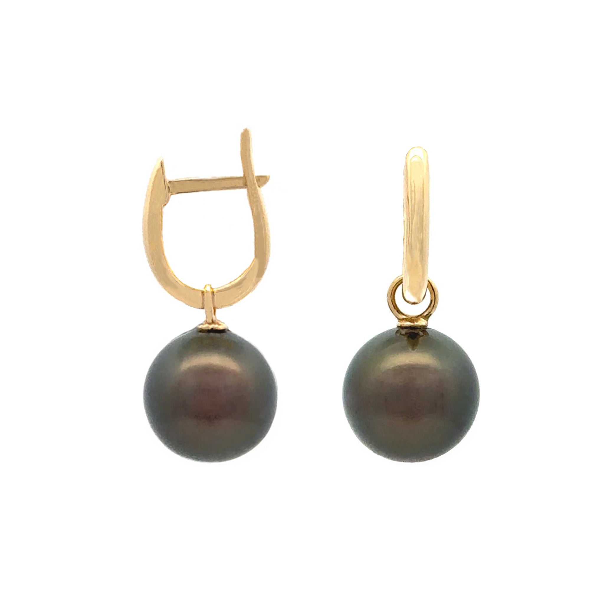 18K Yellow Gold Tahitian 11-12mm Cultured Pearl Huggie Earrings