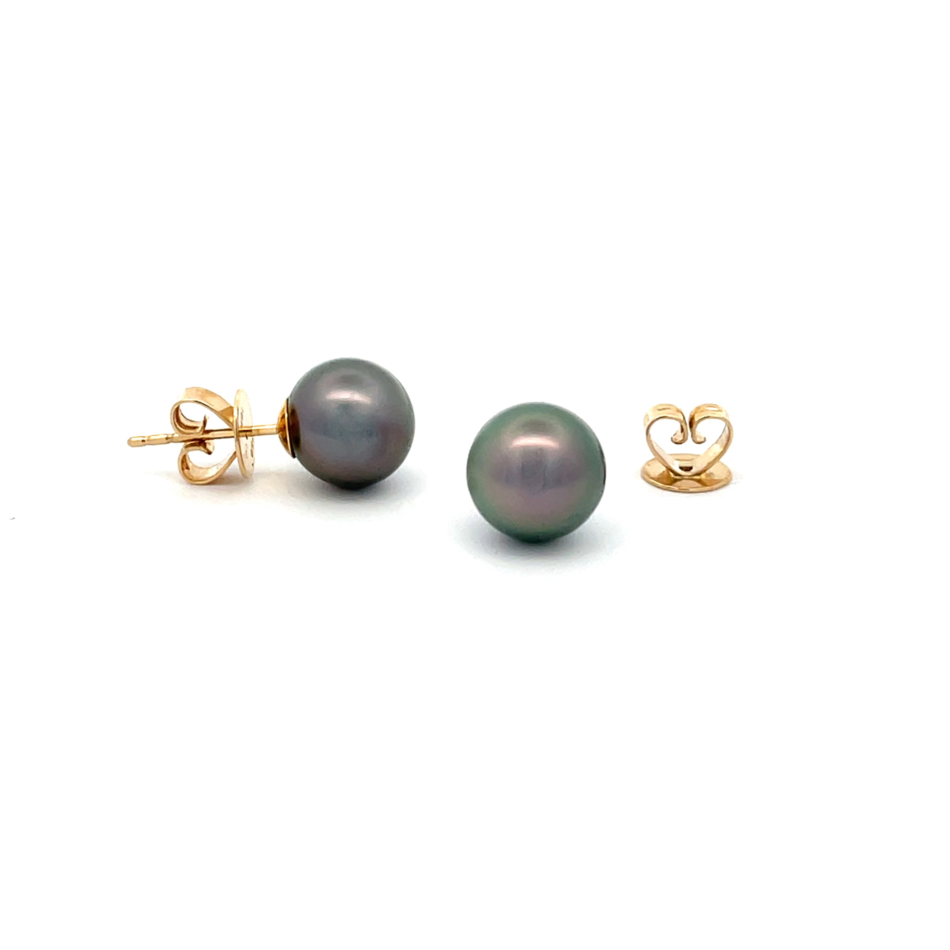 18K Yellow Gold Tahitian 8 -9mm Cultured Pearl Stud Earrings