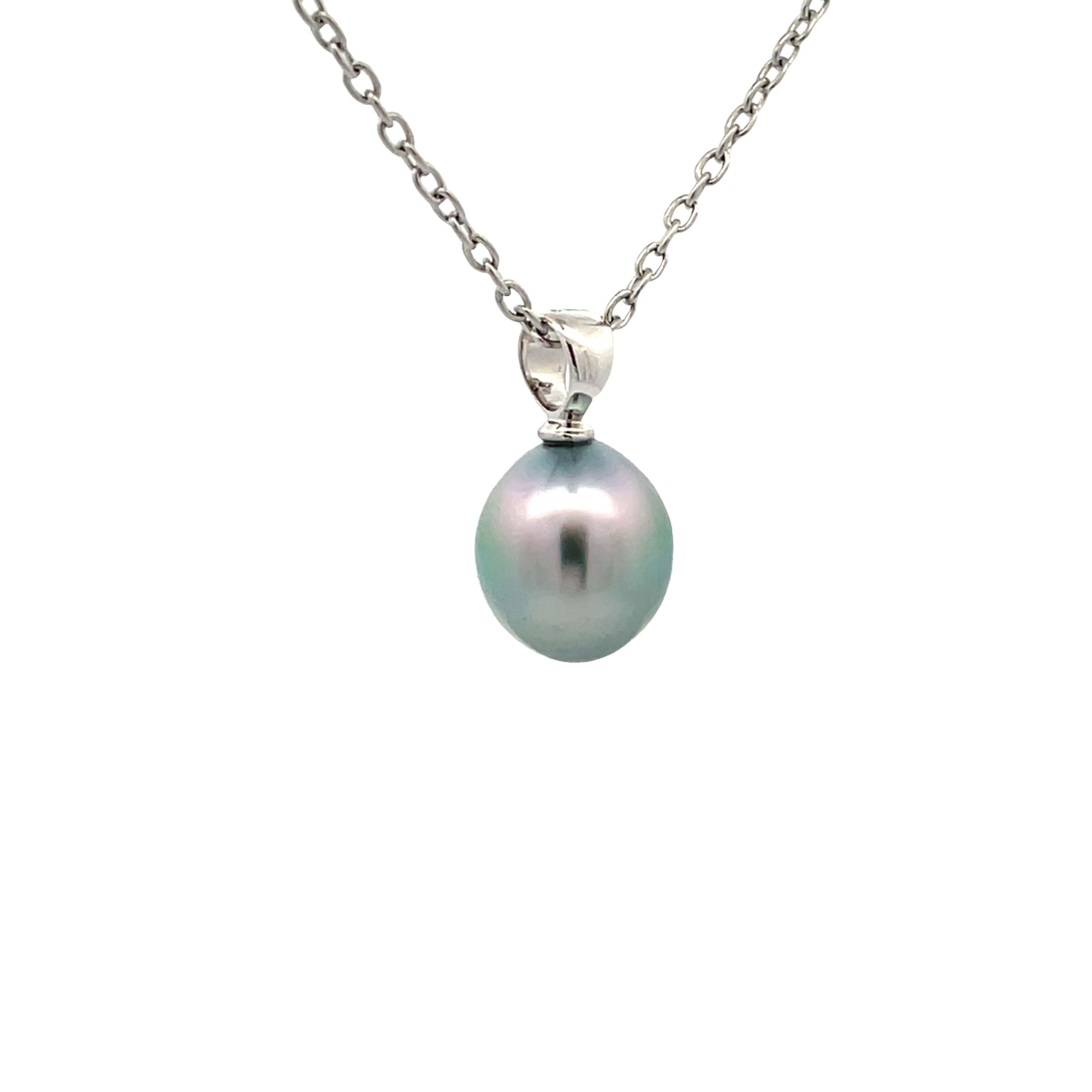 18K White Gold Tahitian Cultured 9 -10 mm Pearl Pendant