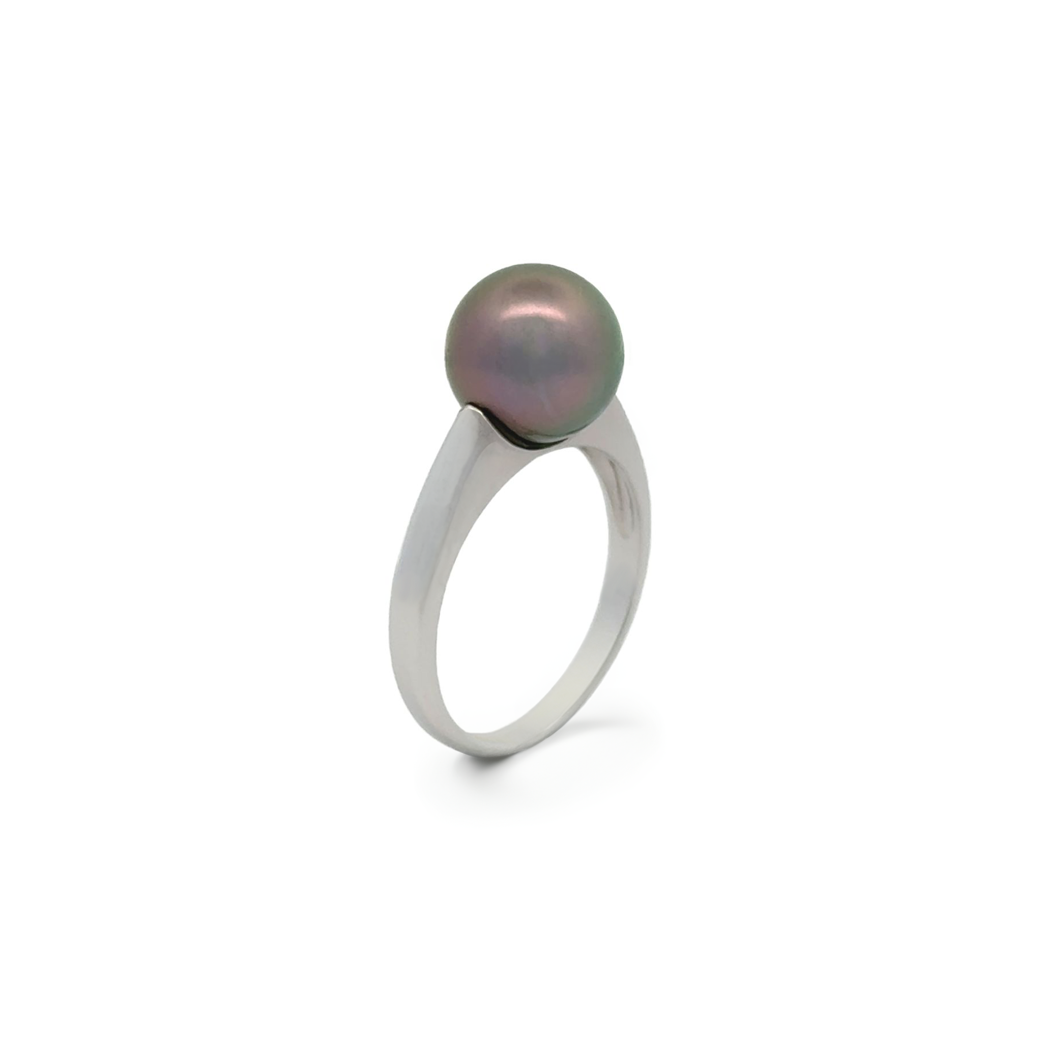 9K White Gold Tahitian 10-11mm Cultured Pearl Ring