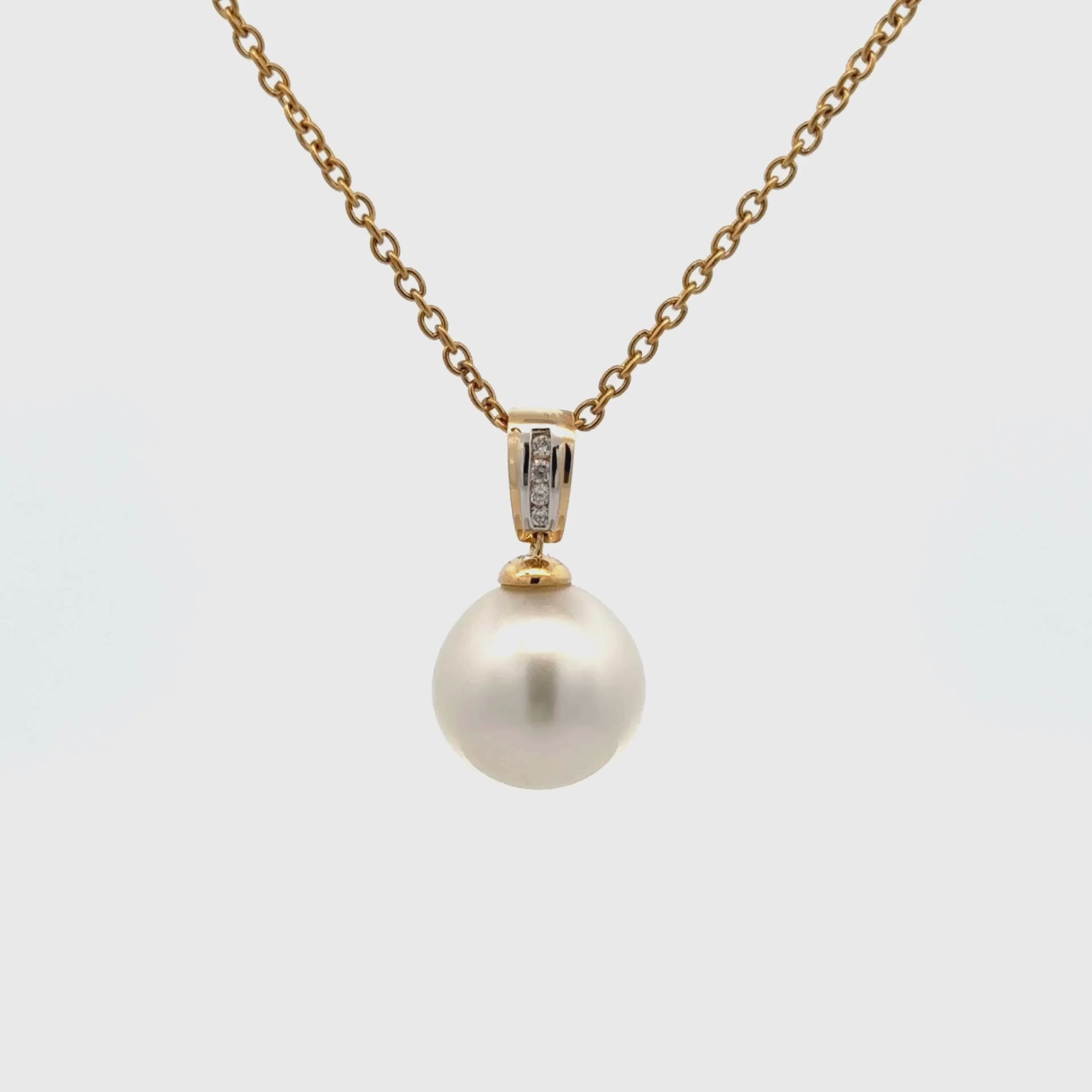 18K Yellow Gold Australian South Sea Cultured 12-13mm Pearl and Diamond Pendant