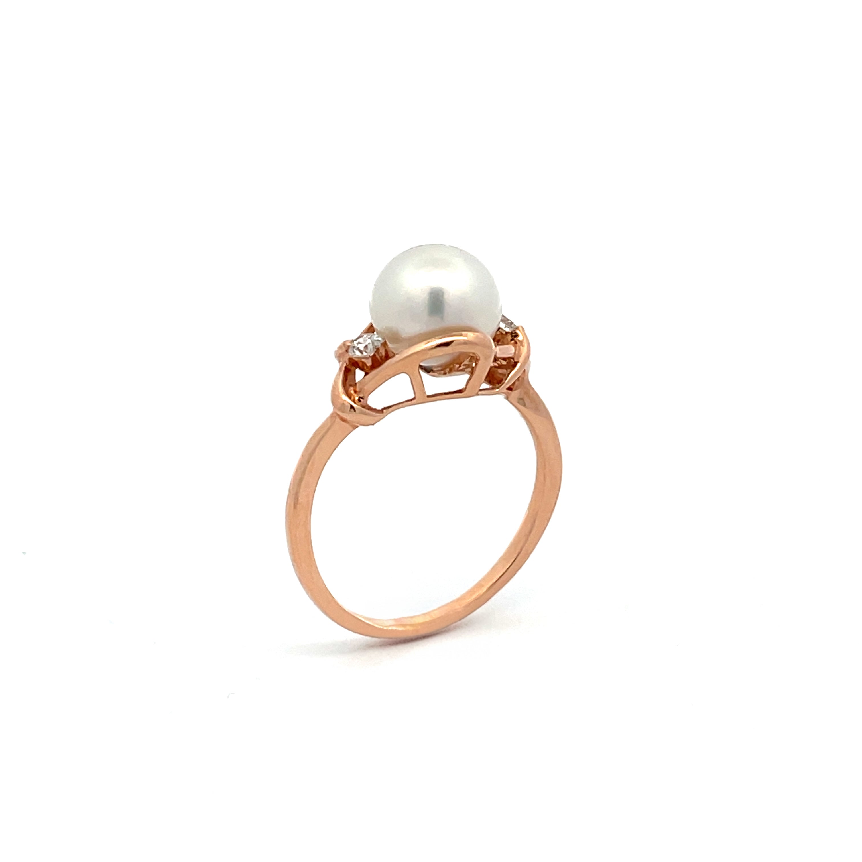 18K Rose Gold Australische Südsee-Zuchtperle 8-9 mm und Diamant Ring