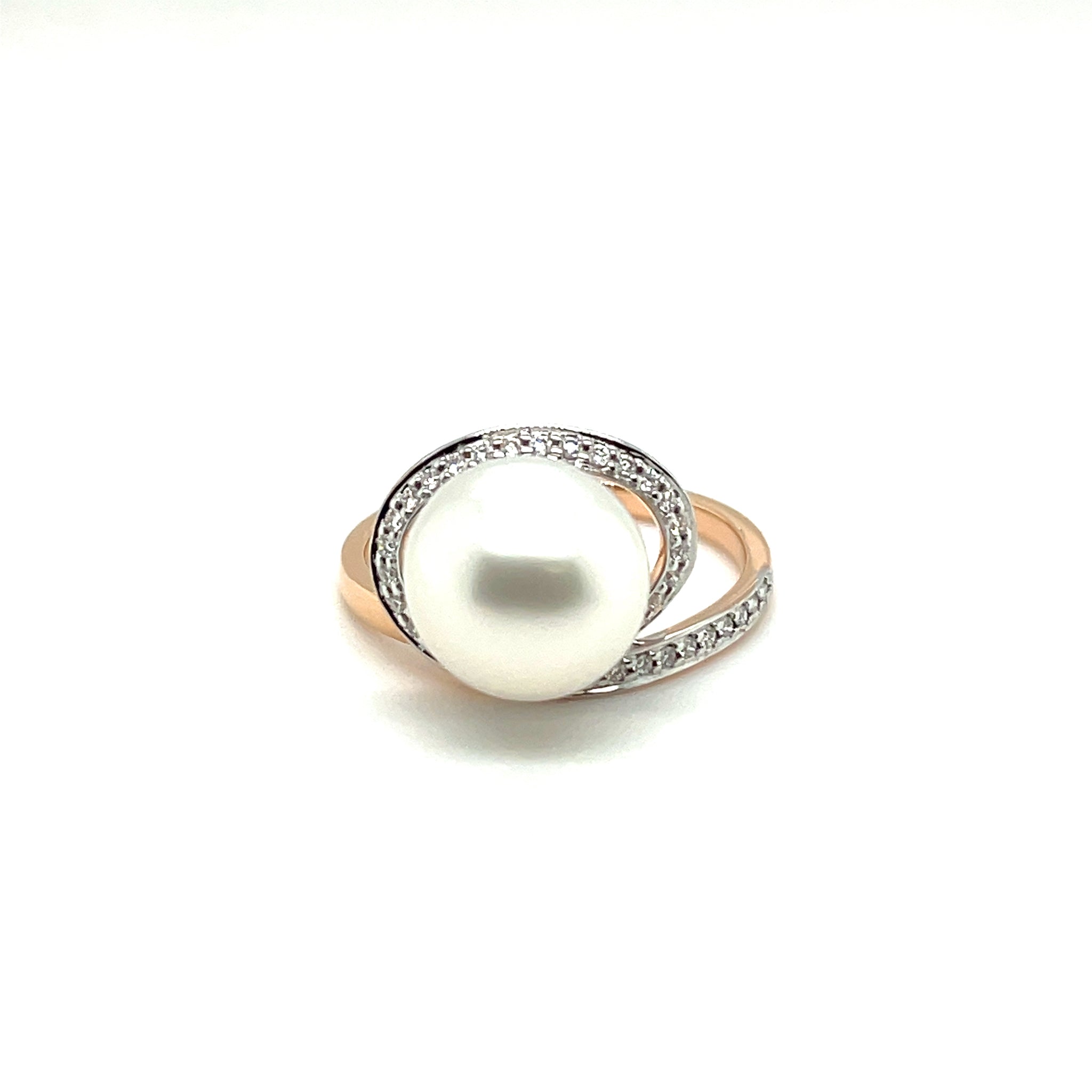 18K Rose Gold Australian South Sea Cultured 10-11 mm Pearl and Diamond Ring