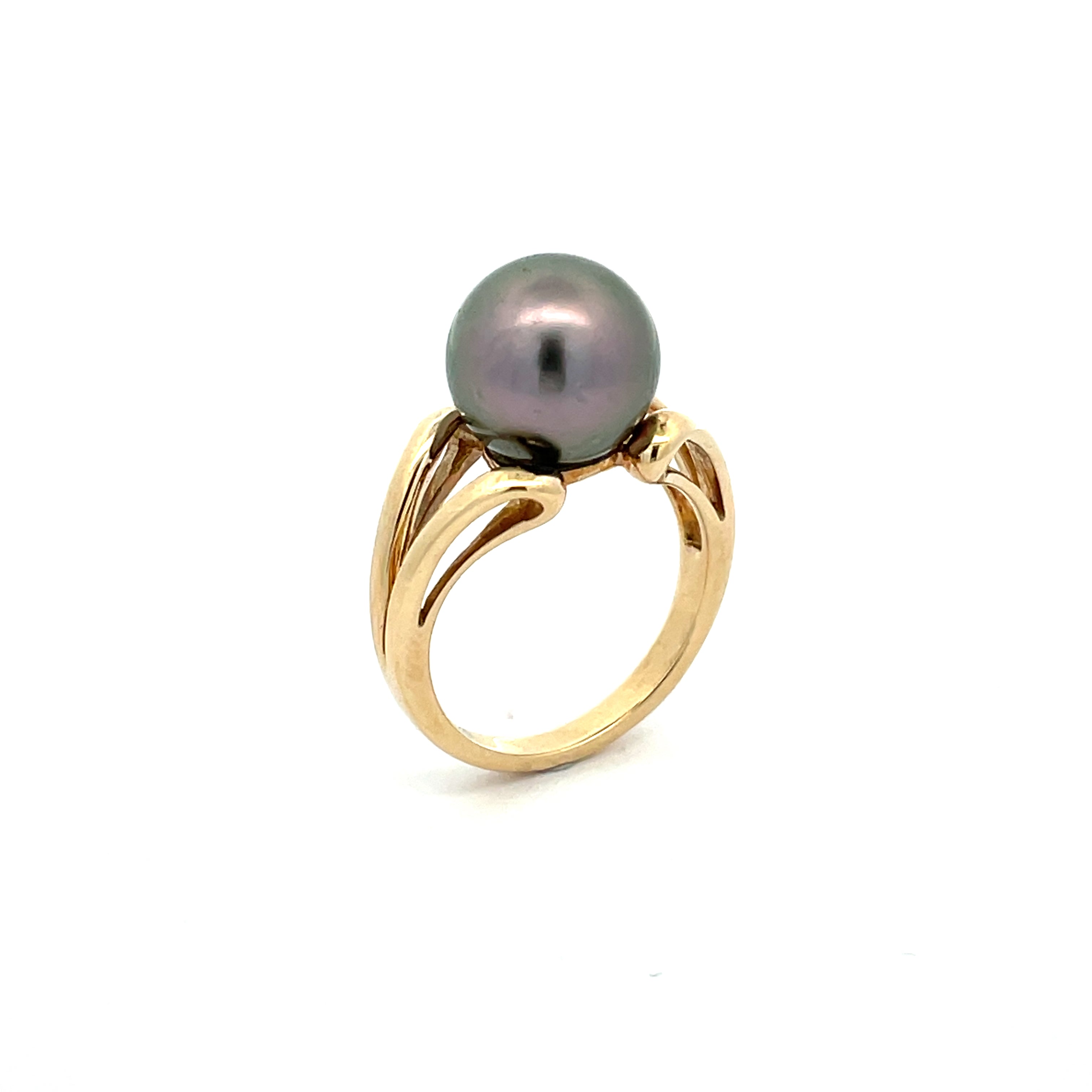 9K Yellow Gold Tahitian Cultured 11- 12mm Pearl Ring