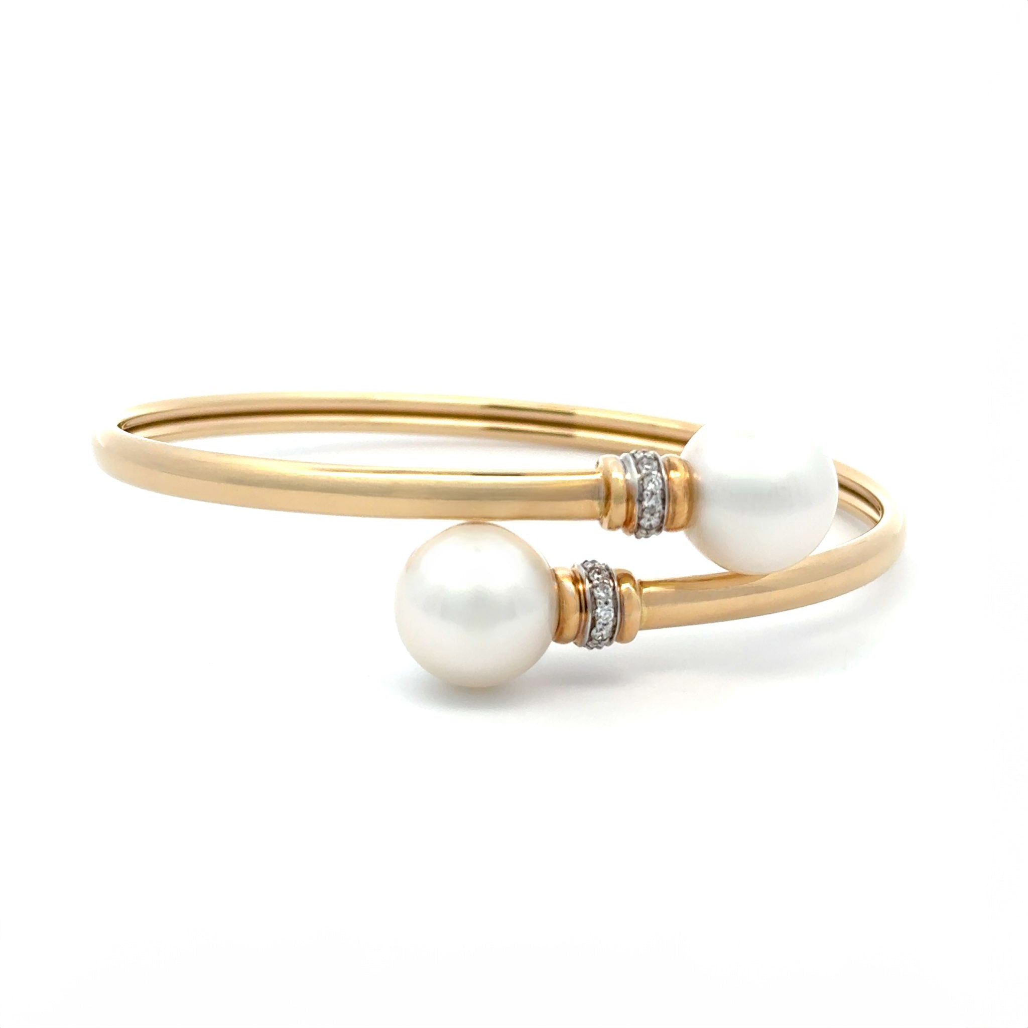 18K Yellow Gold Australian South Sea 12-13mm Cultured Pearl and Diamond Bangle