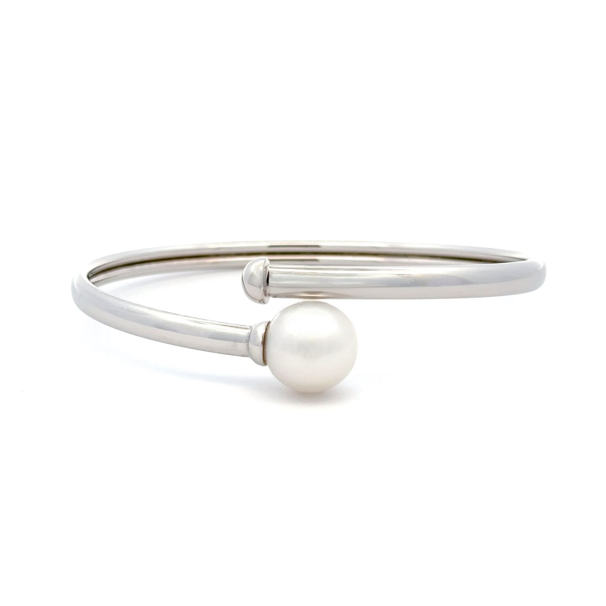 18K White Gold Australian South Sea Cultured 11-12mm Pearl Bangle 60mm