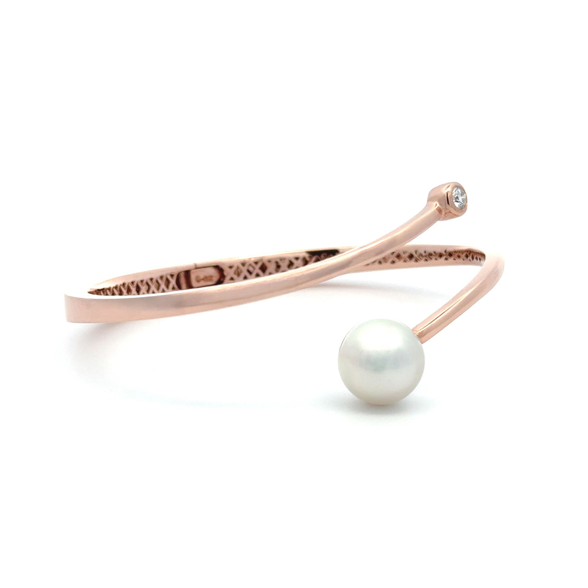 9K Rose Gold Australian South Sea 11-12mm Cultured Pearl and Diamond Bangle