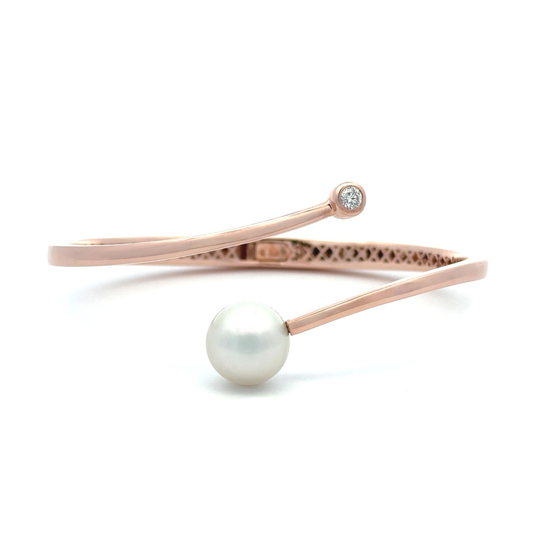 9K Rose Gold Australian South Sea 11-12mm Cultured Pearl and Diamond Bangle