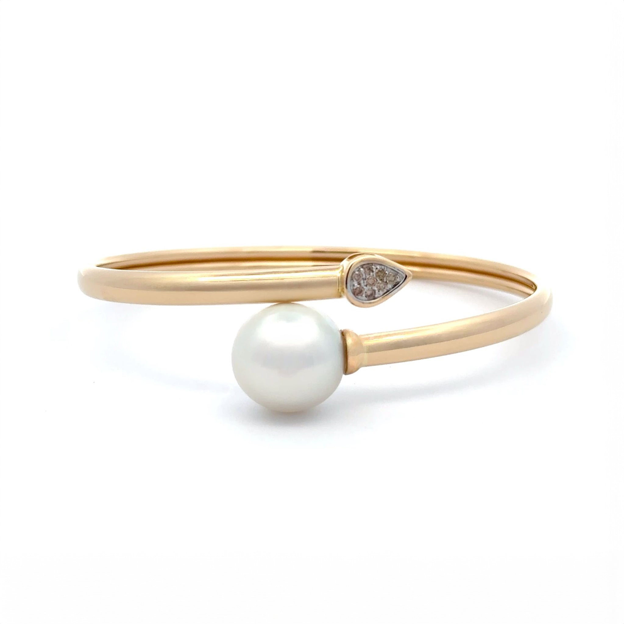 18K Yellow Gold Australian South Sea 13-14mm Cultured Pearl and Argyle Diamond Bangle