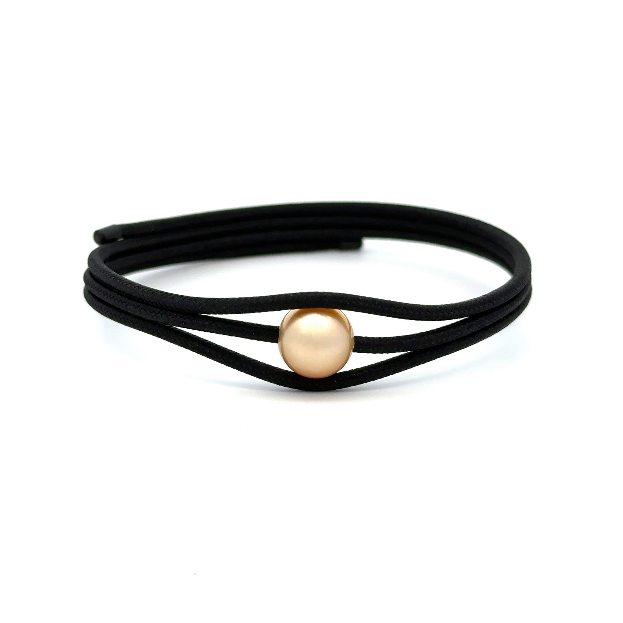 Stainless Steel South Sea Cultured 9-10mm Magnetic Wrap Pearl Bracelet Black With Black Ends