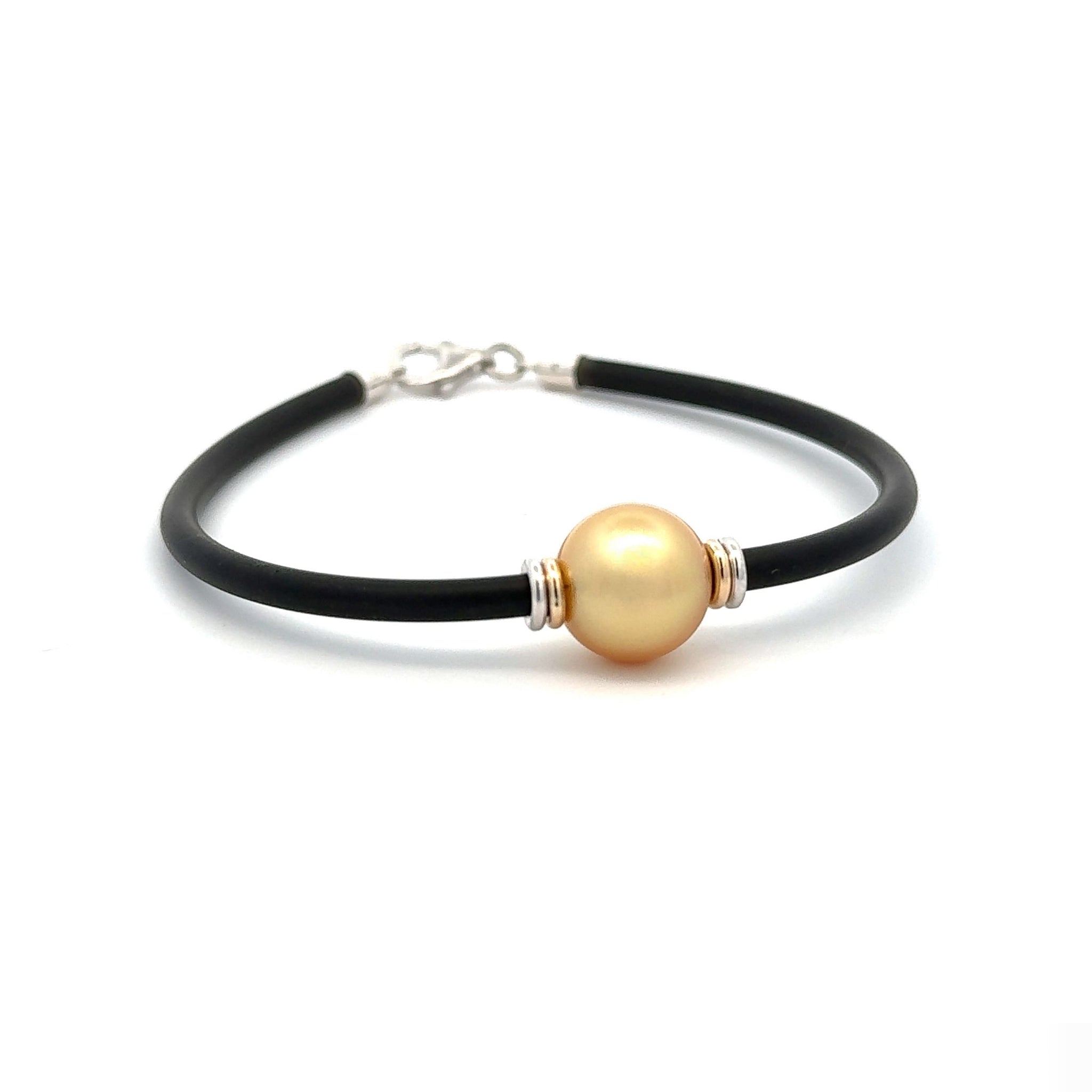 Sterling Silver and 9K Yellow Gold South Sea Cultured 11- 12mm Pearl Neoprene Bracelet