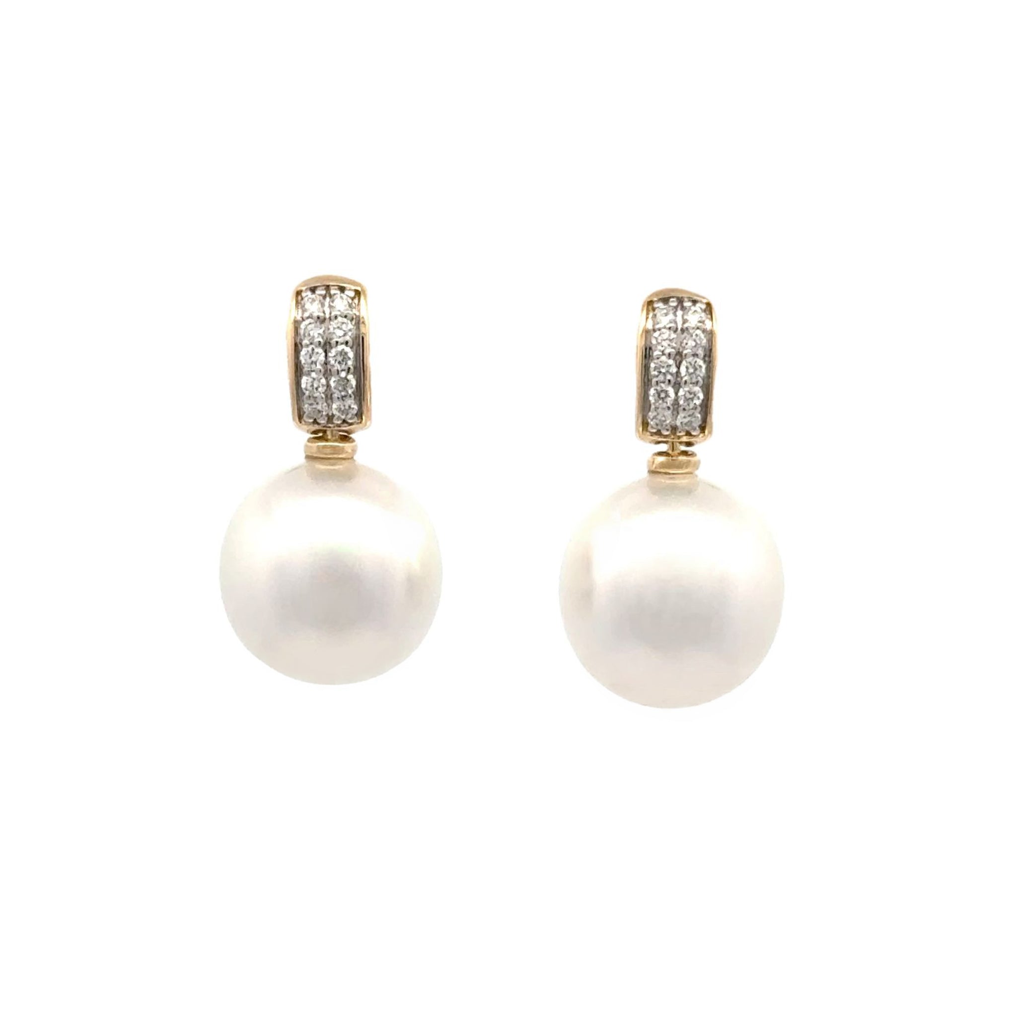 18K Yellow Gold Australian South Sea Cultured 11-12 mm Pearl and Diamond Drop Earrings