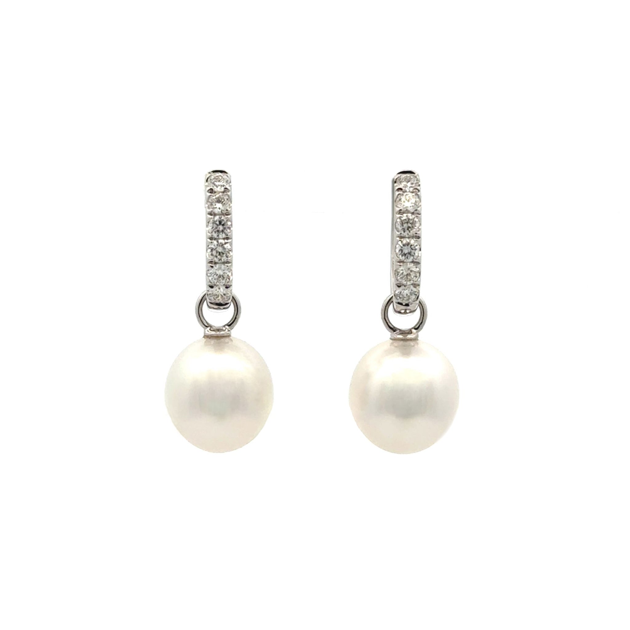 18K White Gold Australian South Sea 10-11mm Cultured Pearl and Diamond Huggie Earrings