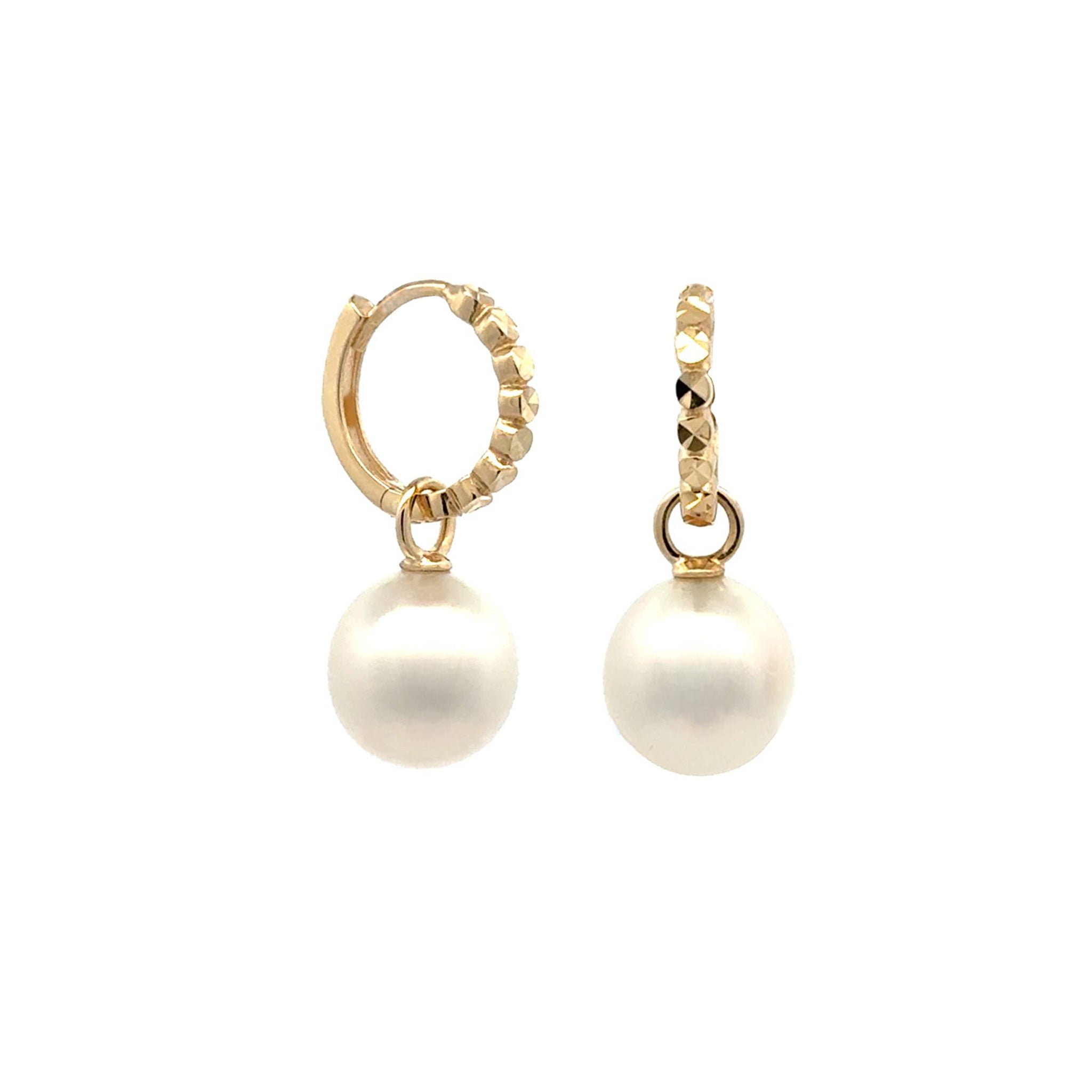 9K Yellow Gold Australian South Sea 9-10mm Cultured Pearl Huggie Earrings