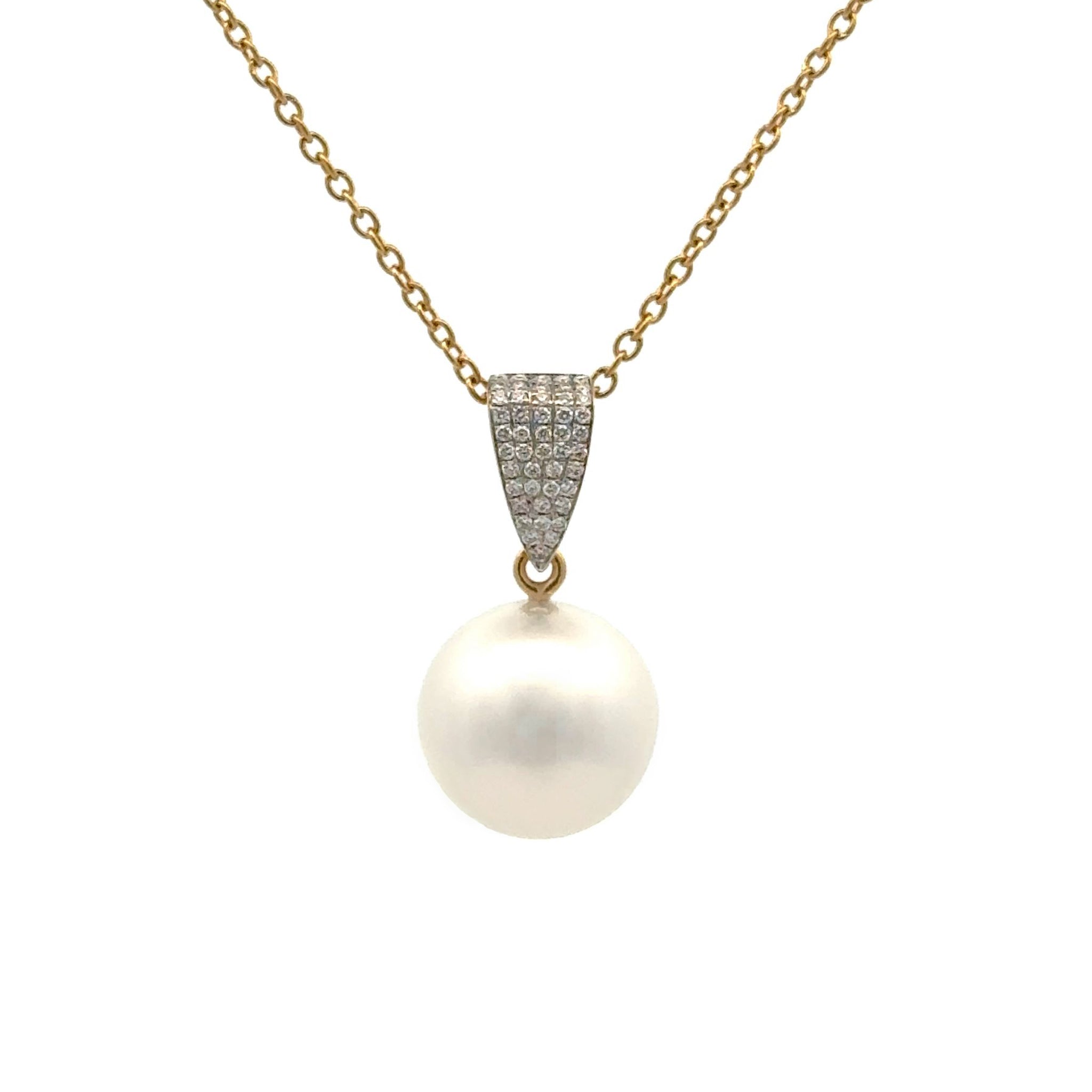 18K Yellow Gold Australian South Sea Cultured 14-15mm Pearl and Diamond Pendant