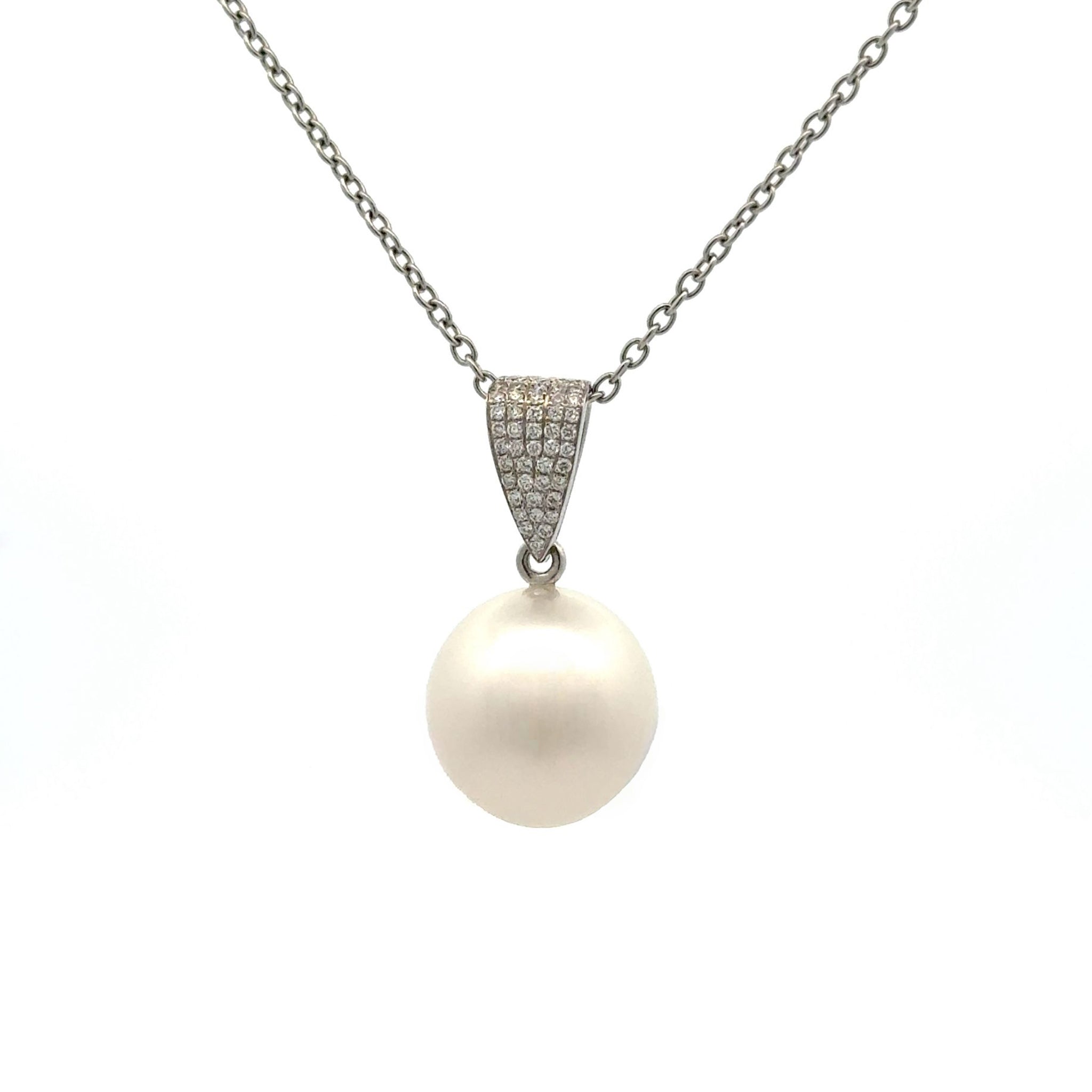 18K White Gold Australian South Sea 14-15mm Cultured Pearl and Diamond Pendant