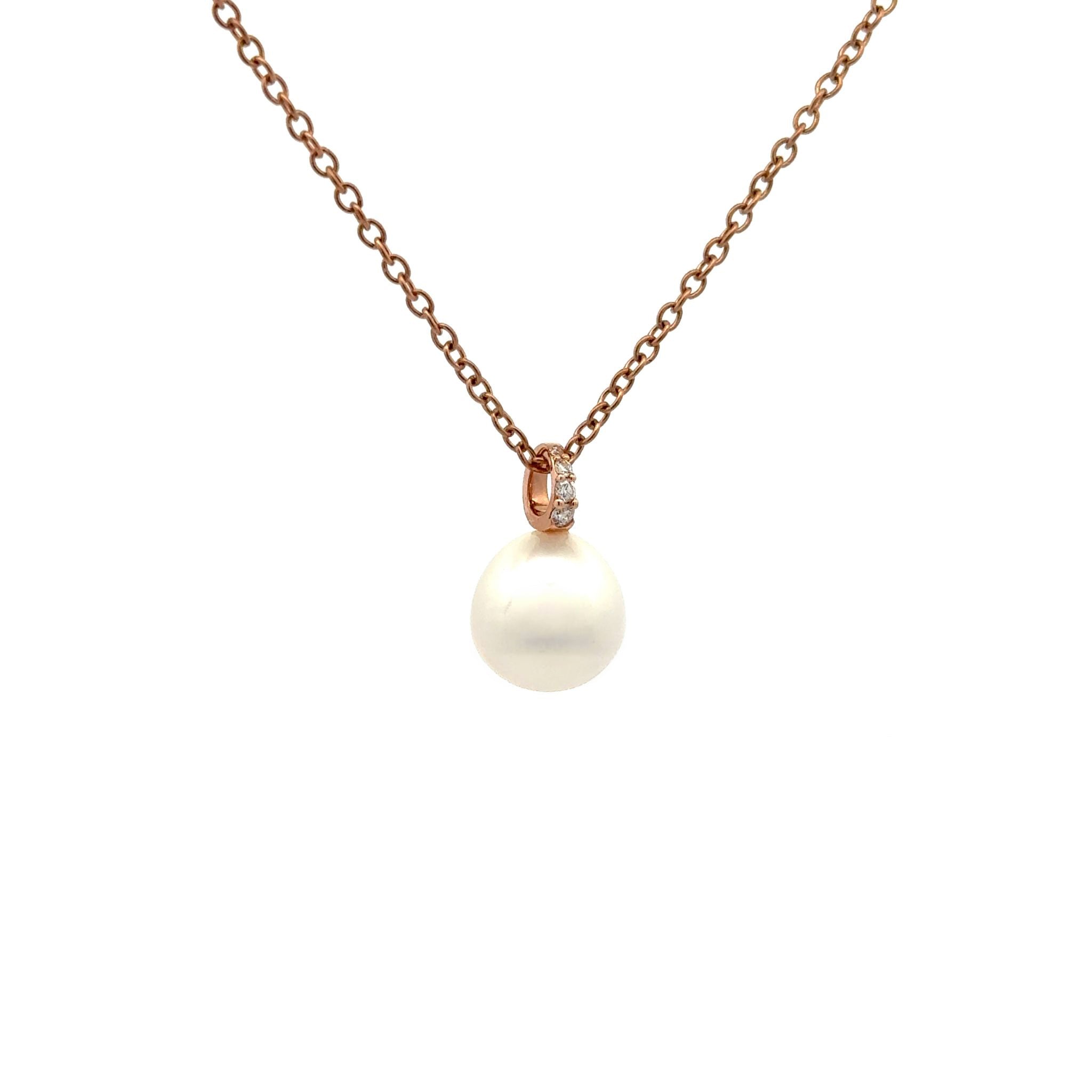 18K Rose Gold Australian South Sea Cultured 10-11mm Diamond Pearl Pendant