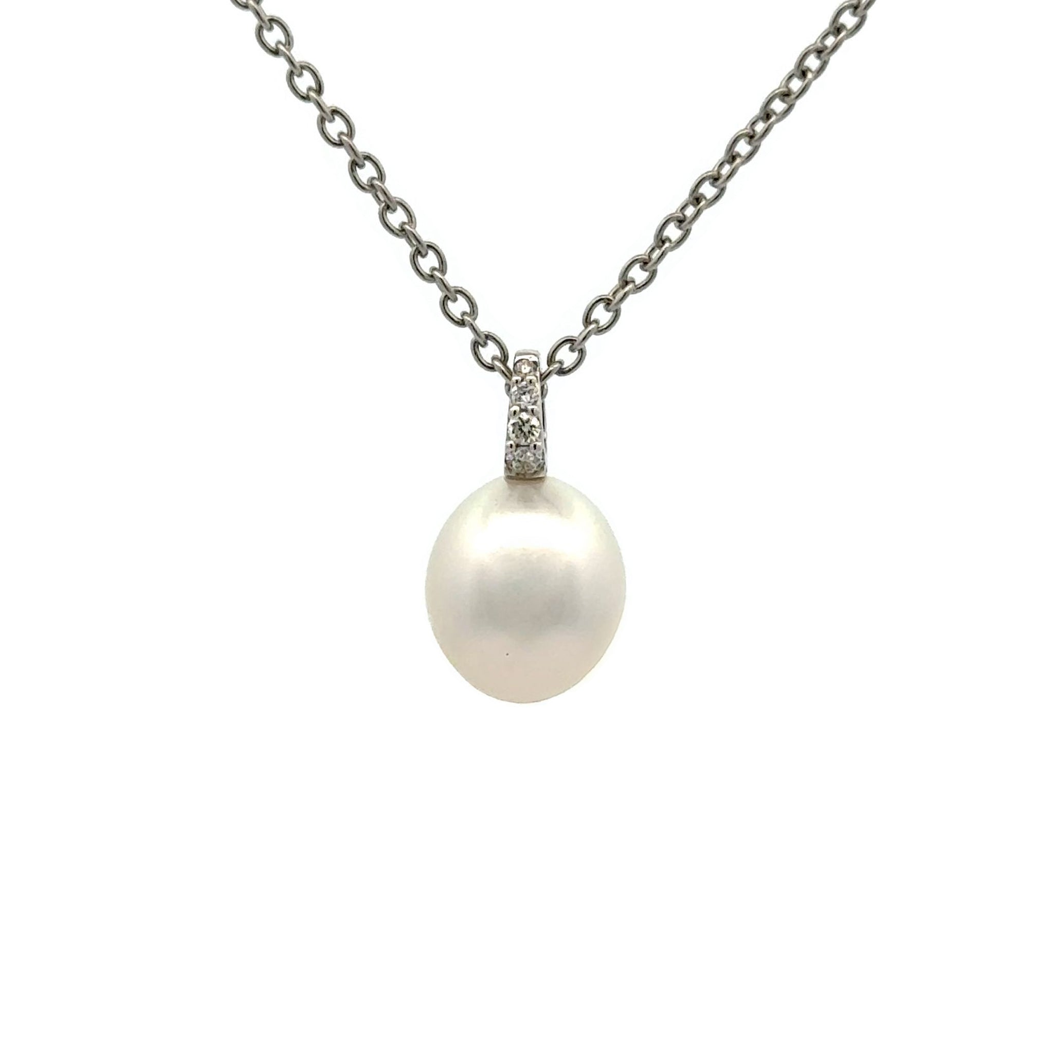 18K White Gold Australian South Sea 9-10 mm Pearl Diamond Pendant