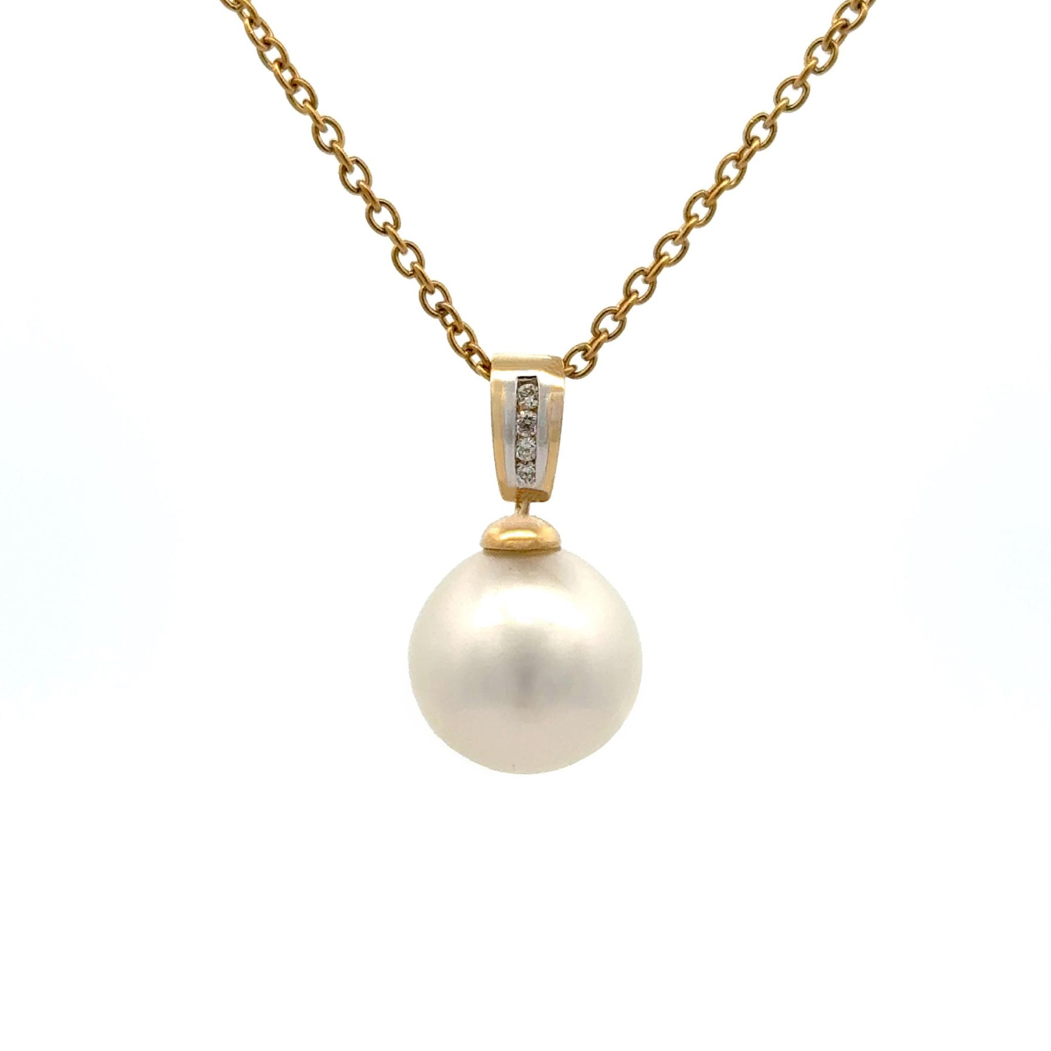 18K Yellow Gold Australian South Sea Cultured 12-13mm Pearl and Diamond Pendant