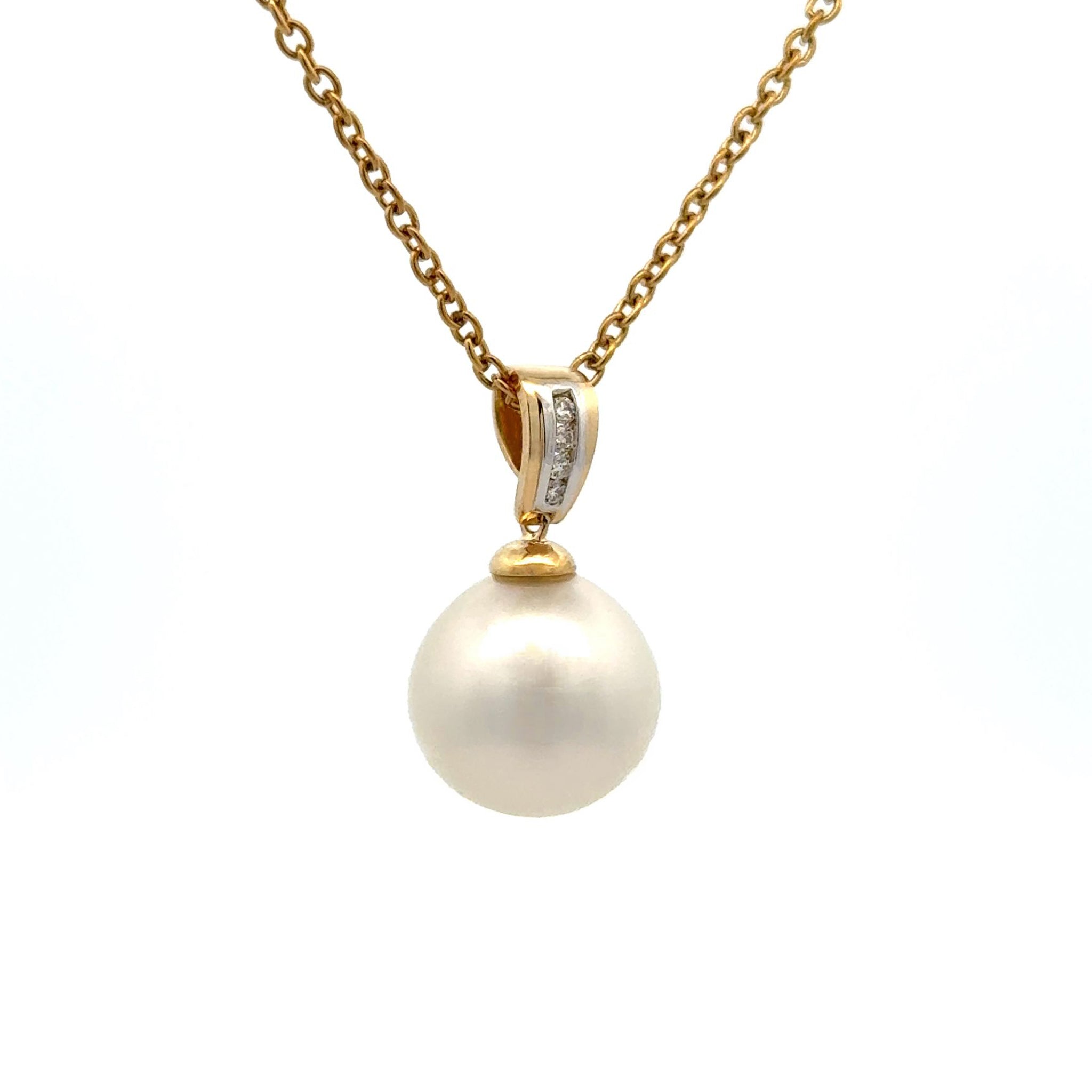 18K Yellow Gold Australian South Sea Cultured 12-13mm Pearl and Diamond Pendant