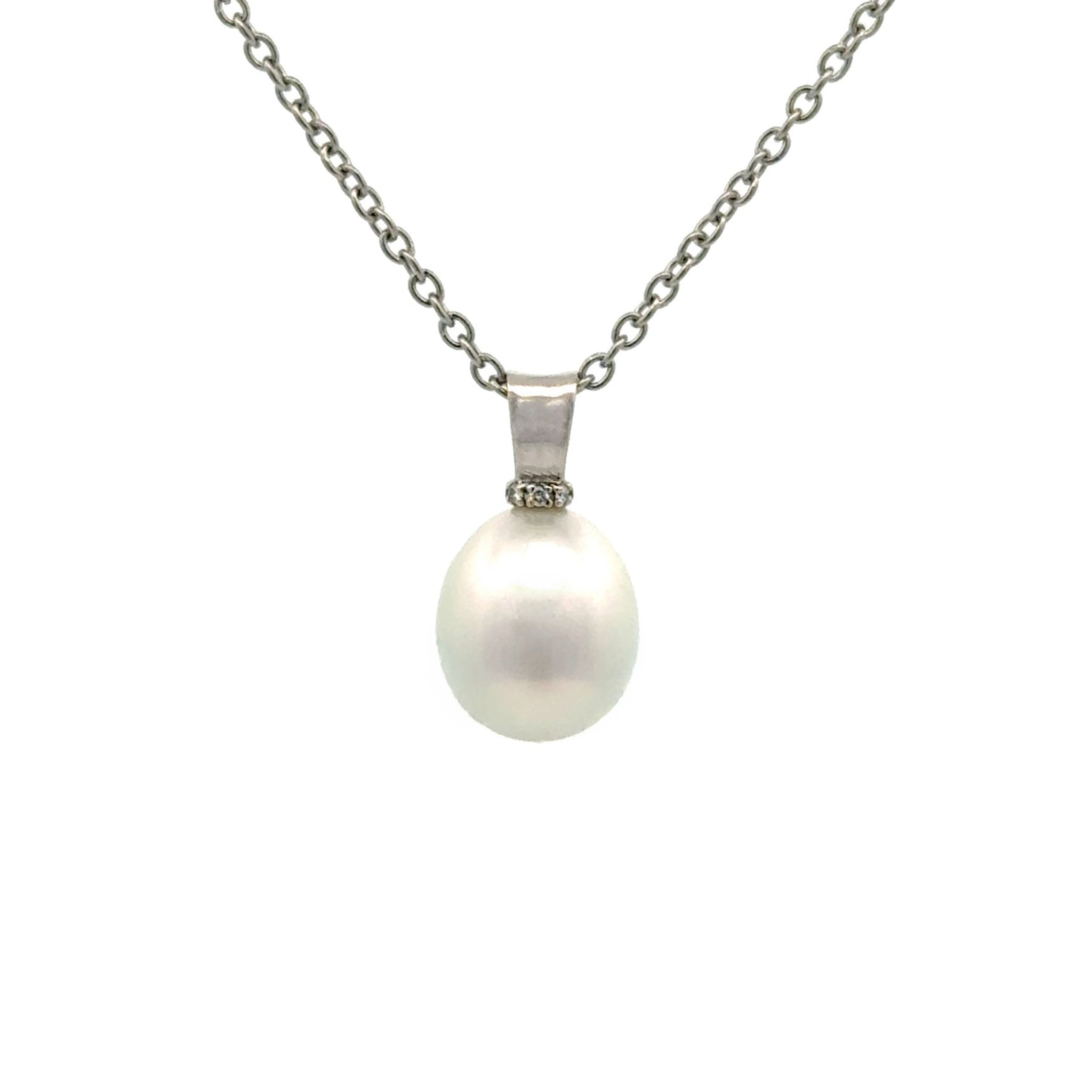 18K White Gold Australian South Sea Cultured Pearl and Diamond Pendant 