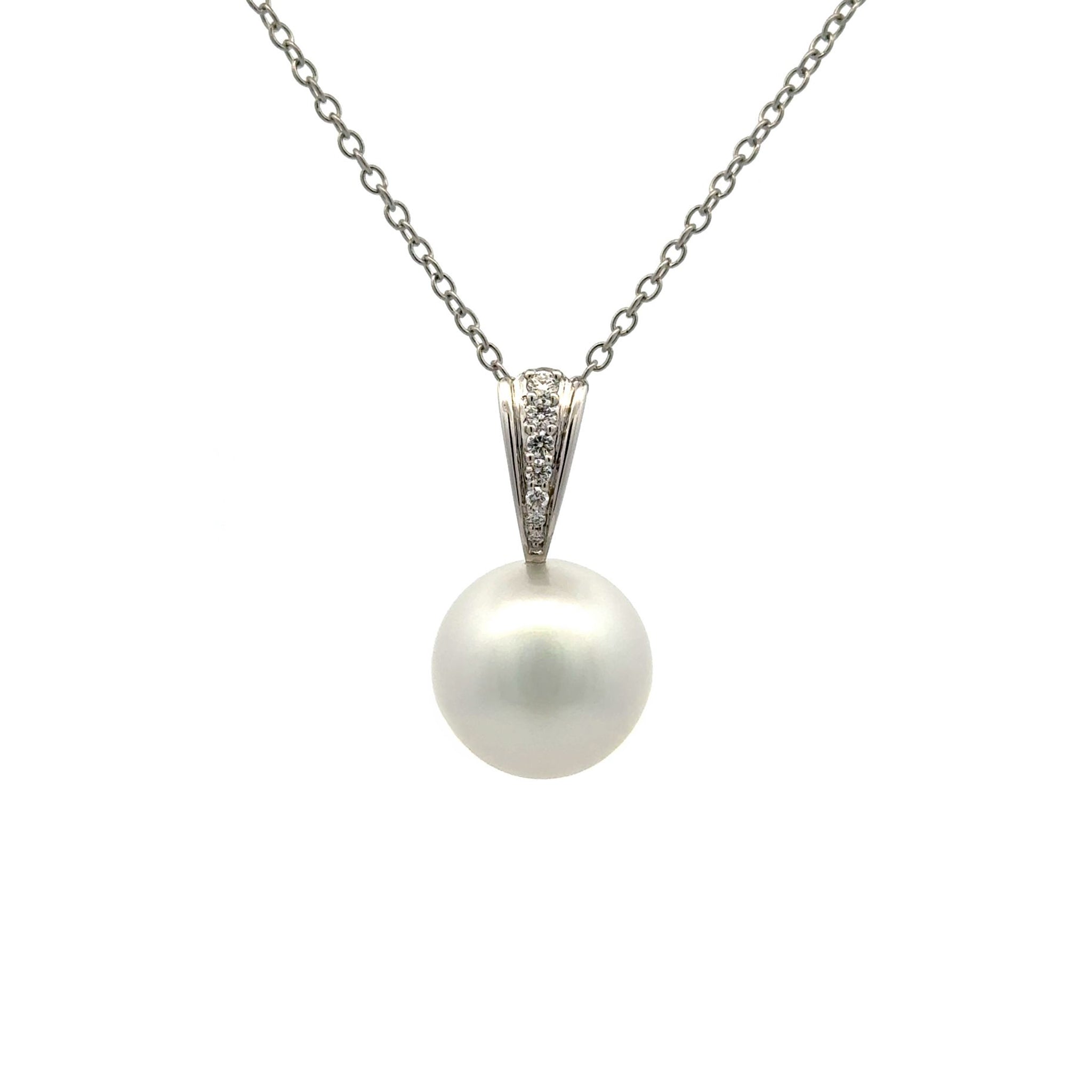 18K White Gold Australian South Sea 14-15mm Cultured Pearl and Diamond Pendant (price is for pendant only)