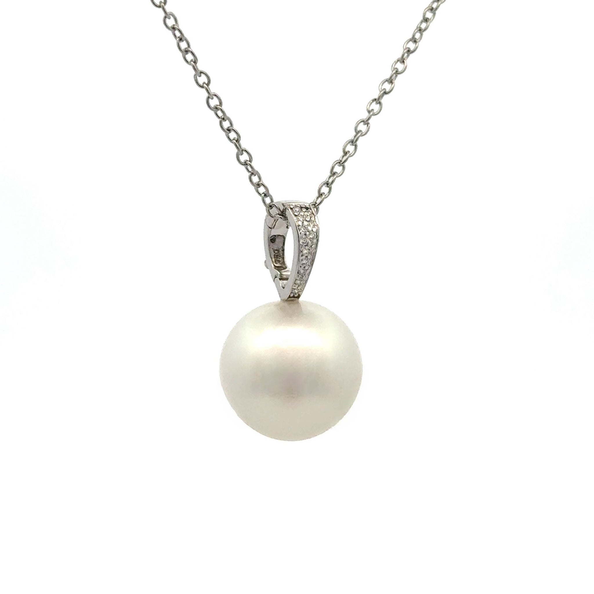 18K White Gold Australian South Sea 15-16mm Cultured Pearl and Diamond Pendant