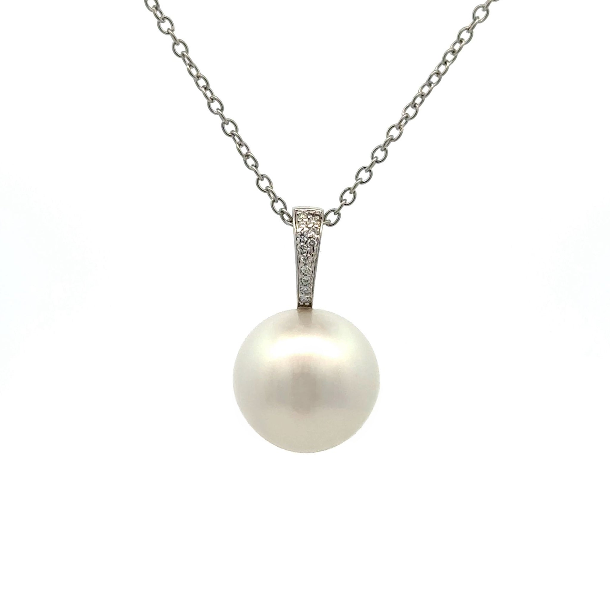 18K White Gold Australian South Sea 15-16mm Cultured Pearl and Diamond Pendant