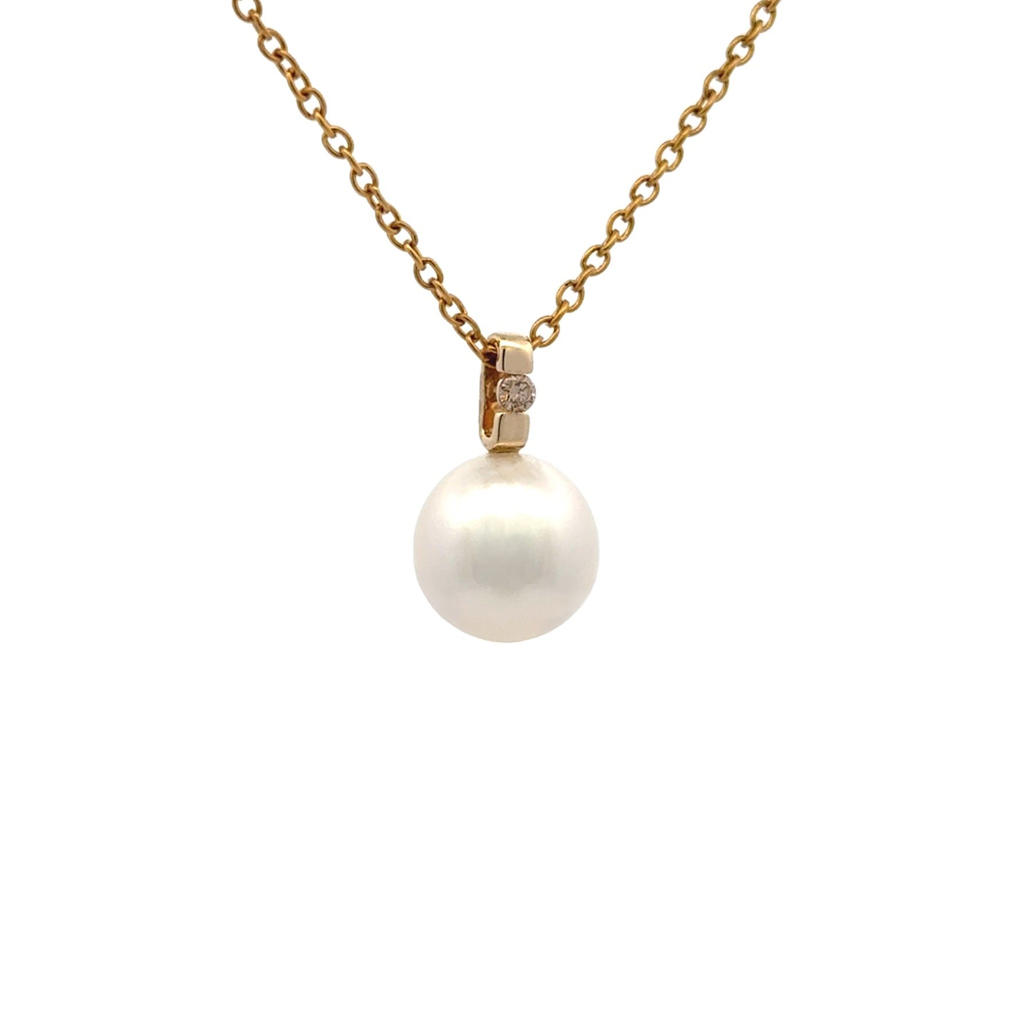 9K Yellow Gold Australian South Sea 10-11mm Cultured Pearl and Argyle Diamond Pendant