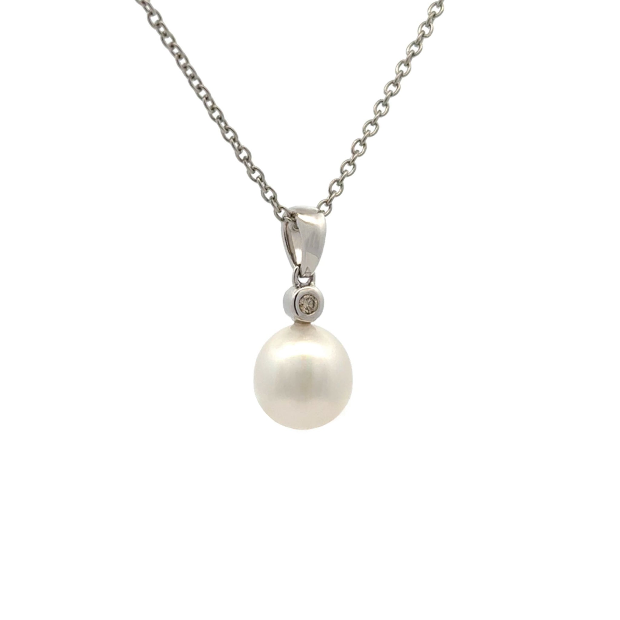 9K White Gold Australian South Sea 10-11mm Cultured Pearl and Argyle Diamond Pendant