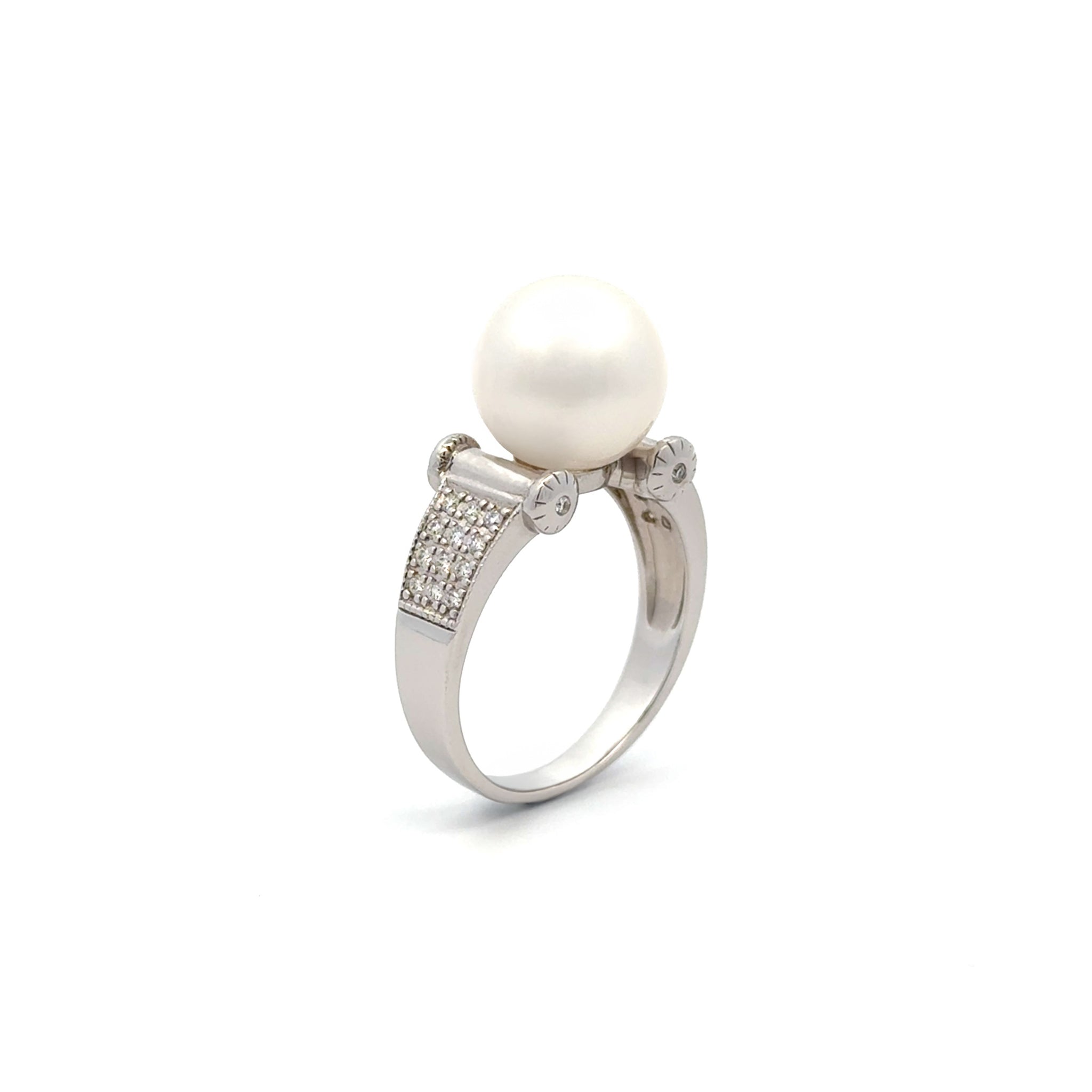 18K White Gold Australian South Sea 11-12mm Cultured Pearl and Diamond Ring