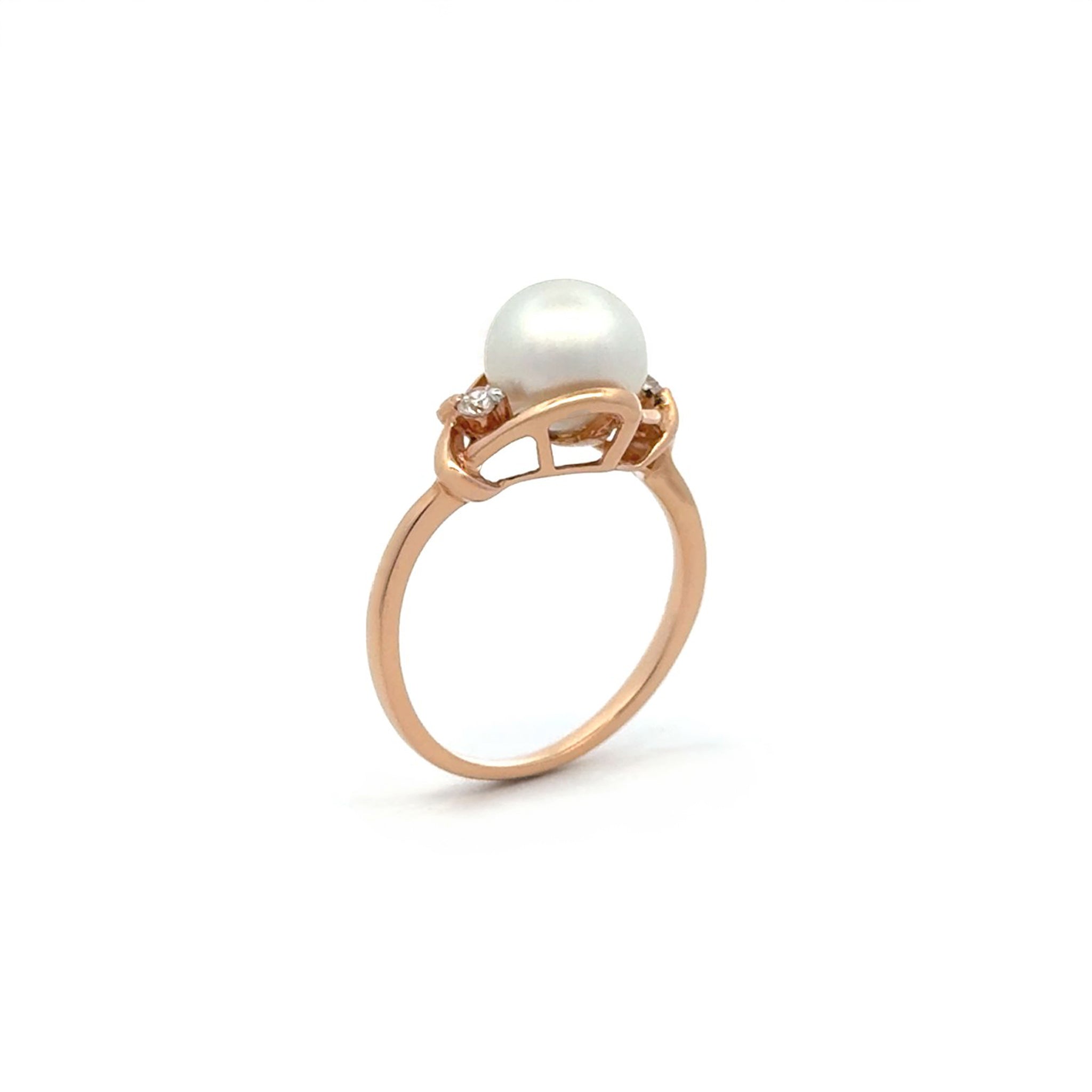 18K Rose Gold Australian South Sea 8-9 mm Cultured Pearl and Diamond Ring