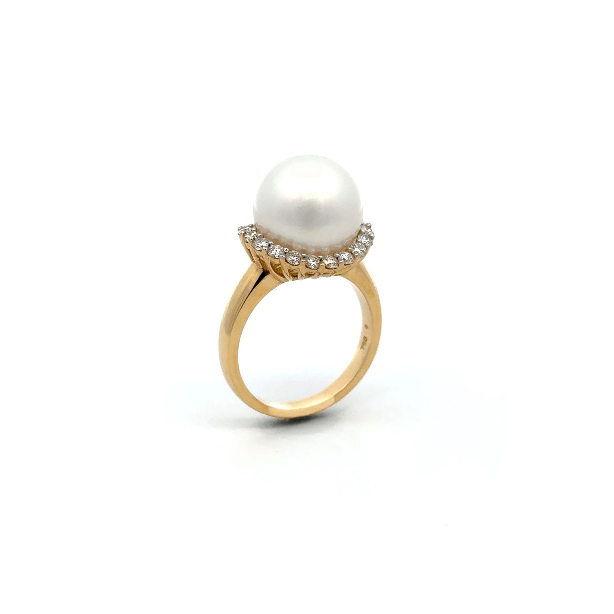 18K Yellow Gold Australian South Sea 12-13mm Cultured Pearl and Diamond Ring